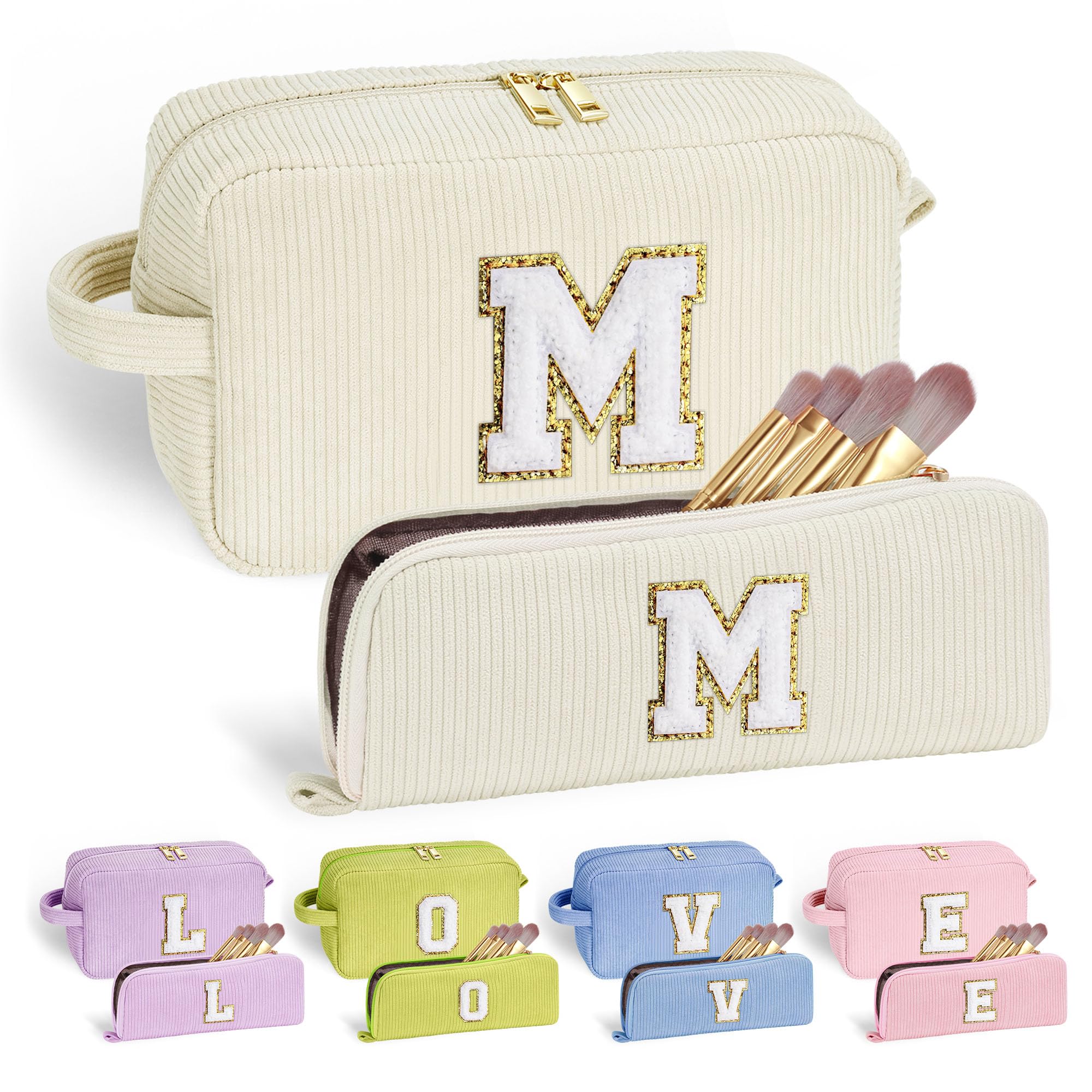YOOLIFE Personalized Initial Travel Makeup Bag - Waterproof Cosmetic Organizer for Women & Teens | Perfect Easter, Birthday Gift for Girls, Friends | Great for Travel, Gym, School & Daily Use
