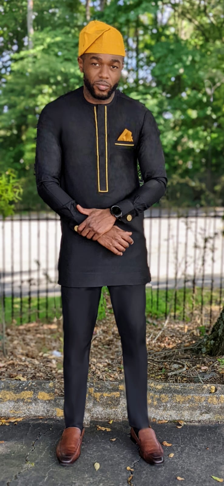 Black Debo African Senator Dashiki Top & Matching Pants Set DPASBG41 | Traditional African Wear for Men | Perfect for Cultural Events, Weddings & Festivals