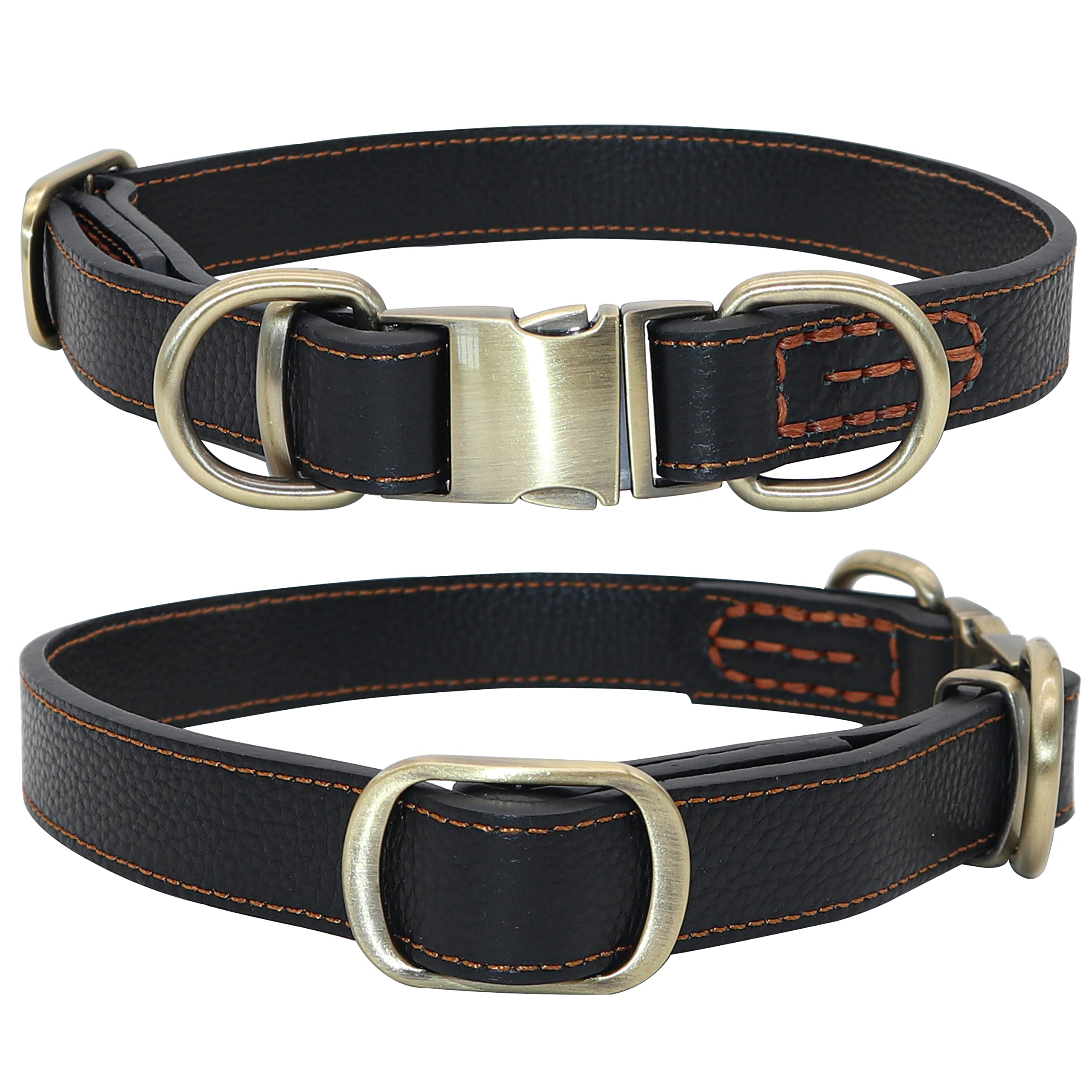 Premium Genuine Leather Dog Collar with Quick-Release Metal Buckle - Adjustable for Small, Medium, Large & Extra Large Dogs - Black XL - Perfect for Daily Walks, Training & Outdoor Adventures