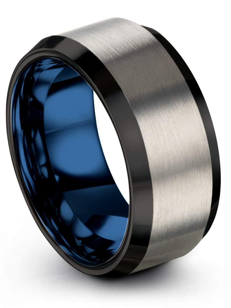 Premium Tungsten Carbide Wedding Band Ring for Men & Women - 10mm Width, Blue/Black/Grey, Bevel Edge, Brushed/Polished Finish - Custom Engraved Anniversary & Engagement Ring - Perfect for Weddings, Proposals & Special Occasions
