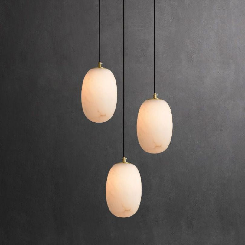 Michael Alabaster Kitchen Island Pendant Light - Modern Farmhouse Hanging Light Fixture for Dining Room, Bar Counter & Breakfast Nook - Dimmable LED Chandelier with Natural Stone Texture
