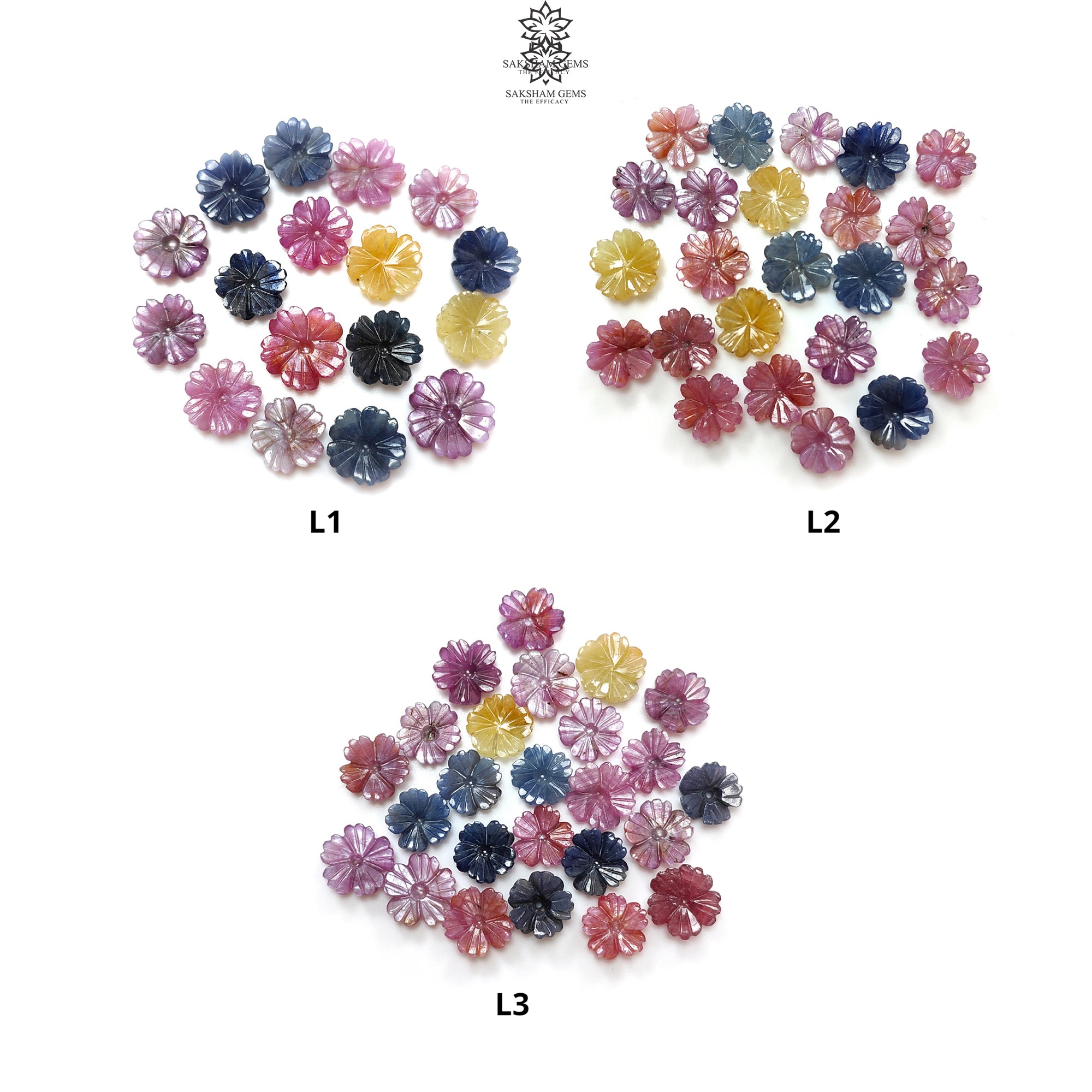 Natural Untreated Bi-Color Sapphire Hand-Carved Flower Gemstone - Multi Sapphire Gemstone Carving for Jewelry Making, Collection & Spiritual Healing