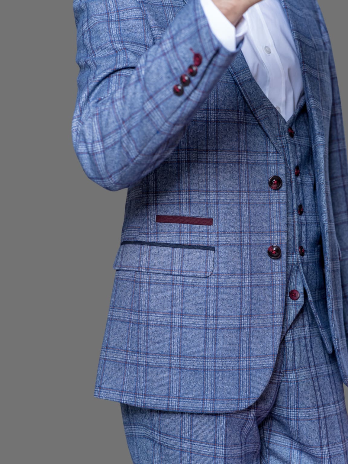 Marc Darcy Abbott Men's Blue Tweed 3 Piece Suit - Premium Slim Fit Business Suit for Weddings, Office & Formal Events