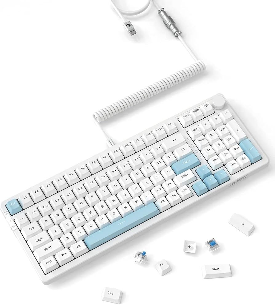 Ajazz AK992 Blue RGB Mechanical Gaming Keyboard - Wired & Wireless with Red Switches - Perfect for PC, Mac, Laptop & Office Use