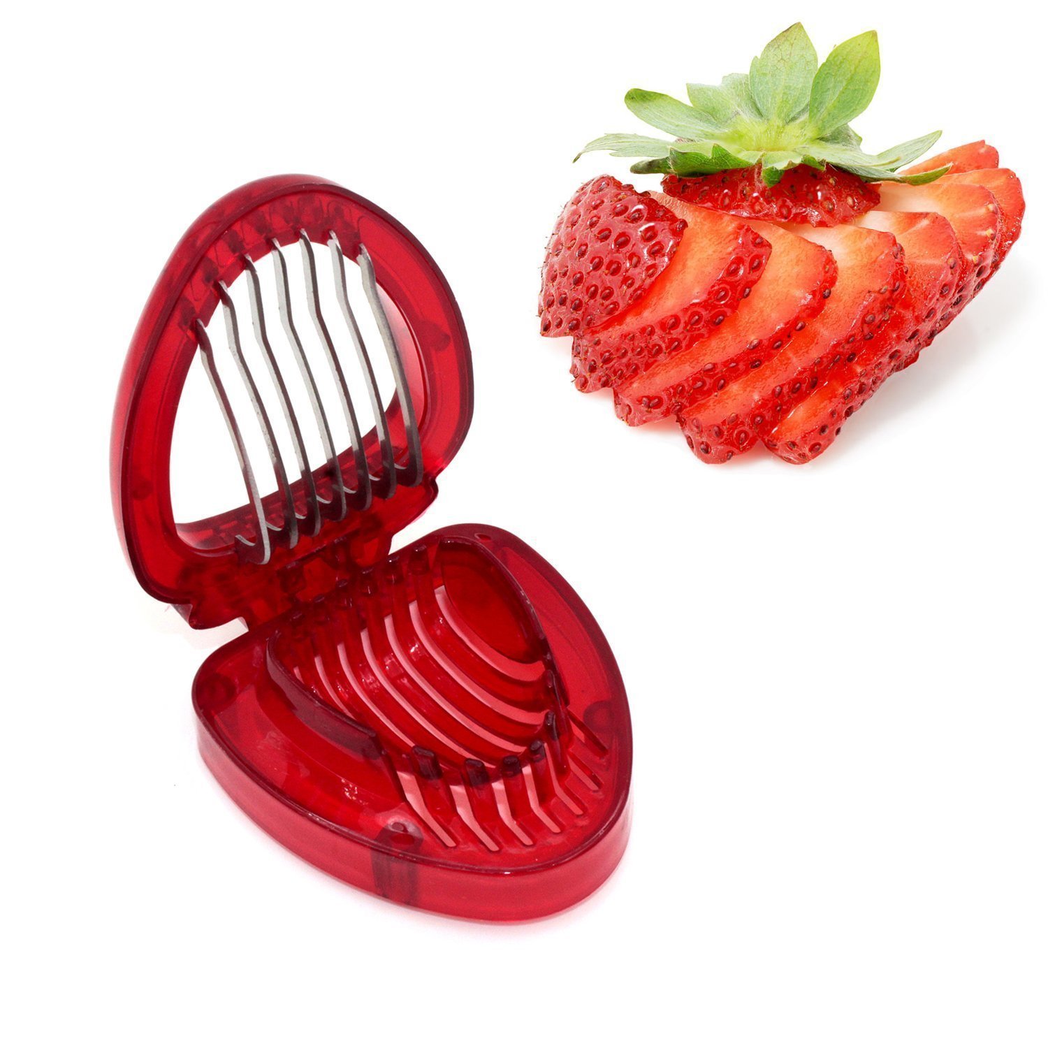 Stainless Steel Strawberry Slicer - 3-Blade Fruit Cutter Tool for Berries, Kiwi & More | Easy Kitchen Gadget for Fruit Salad, Desserts & Party Platters | Compact & Durable Joie MSC Slicer
