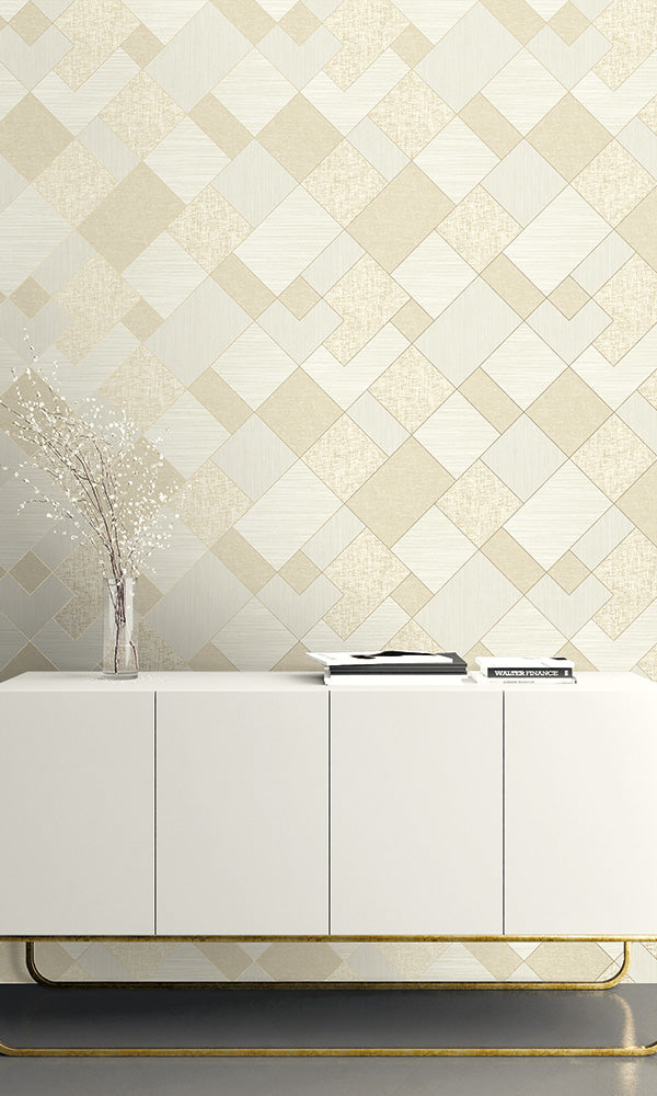 Beige Geometric Patchwork Contemporary Wallpaper R6312 - Modern Peel and Stick Wallpaper for Living Room, Bedroom, Office & Nursery Decor