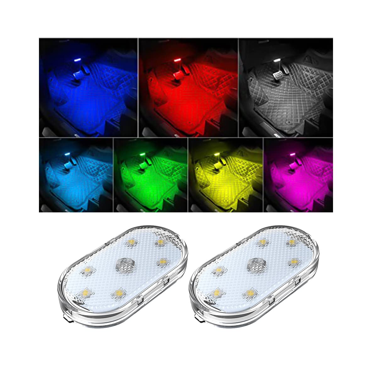 Ziciner 2-Pack Super Bright USB Rechargeable LED Interior Car Lights - Wireless Festoon Bulbs for Cars, Trucks, SUVs & Vans (Colorful) - Perfect for Mood Lighting & Night Driving