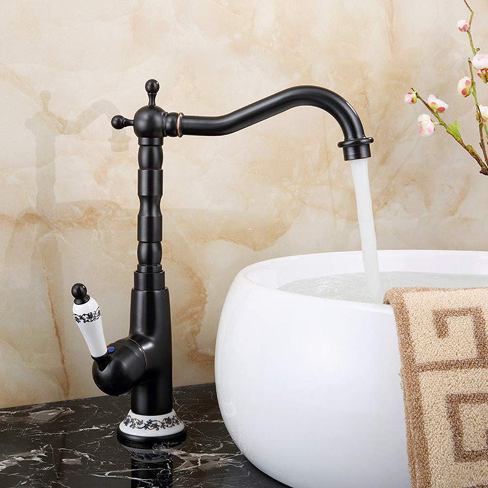 **Black Oil Brushed Brass Single Handle Deck Mounted Kitchen Sink Faucet - Retro Basin Mixer Tap for Modern & Farmhouse Style Kitchens**    *(Perfect for Upgrading Home Kitchens, Restaurants, or Airbnb Renovations - Durable & Stylish Design)*