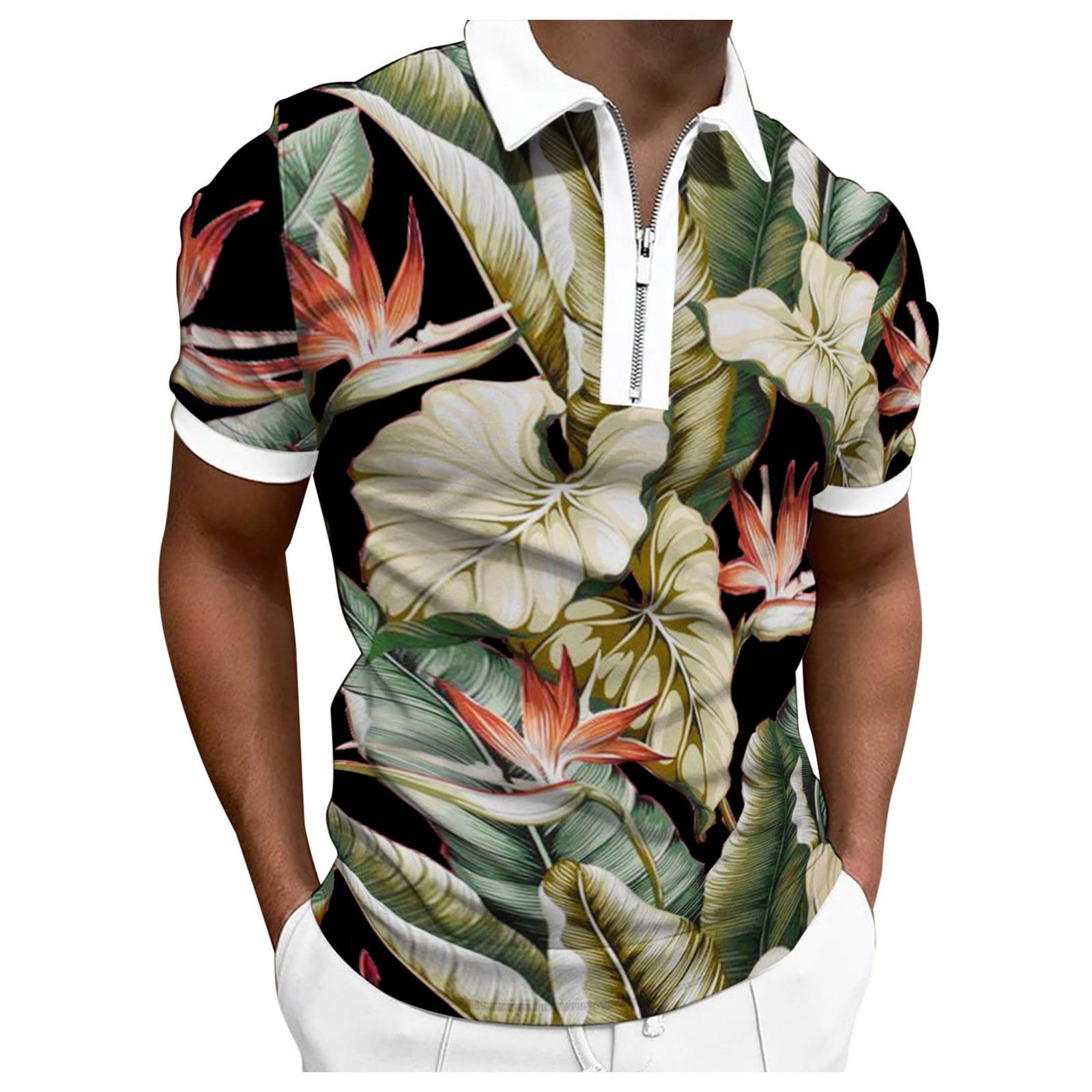 Men's Summer Casual Shirts - Comfortable Classic Fit Patterned Polo Shirts for Outdoor Activities & Beach Vacations