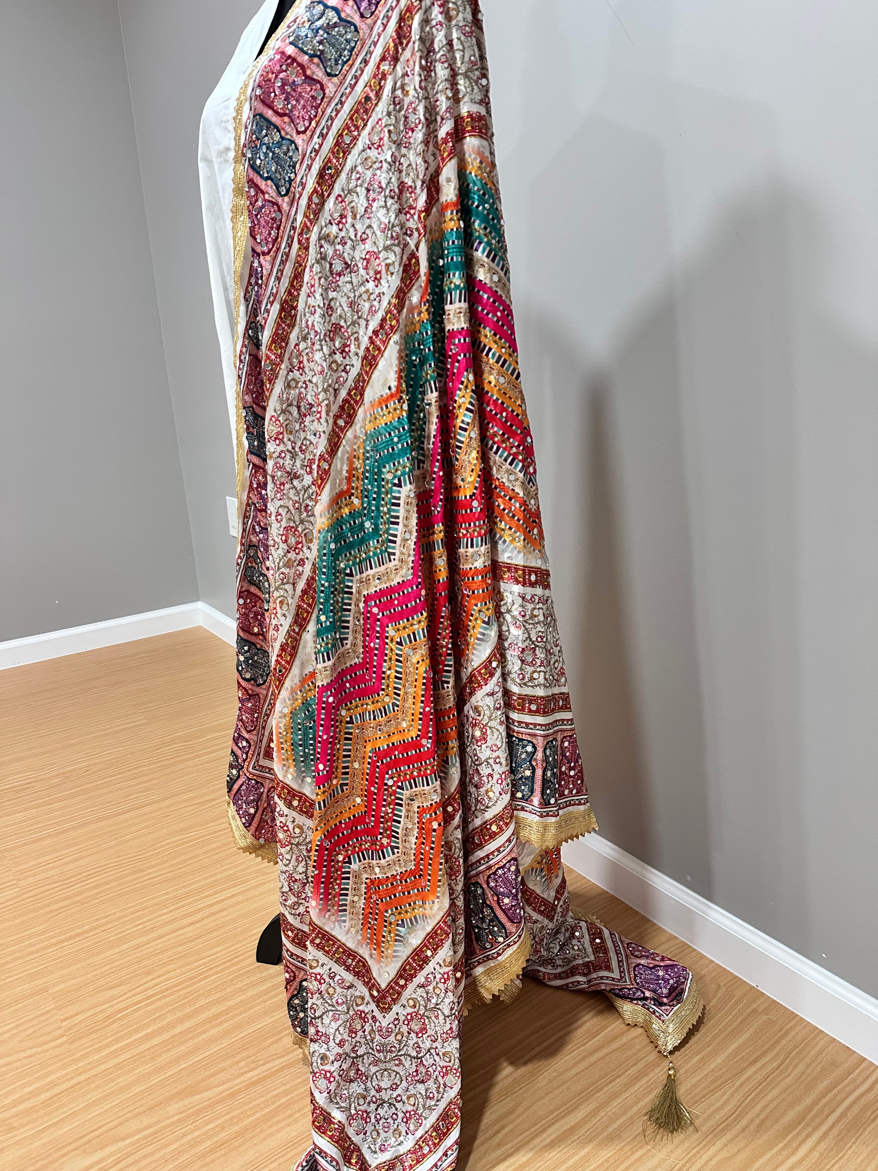 Exquisite Jacquard Multicolor Mirror Dupatta Scarf - Elegant Embroidered Shawl for Women - Perfect for Weddings, Parties & Festive Occasions