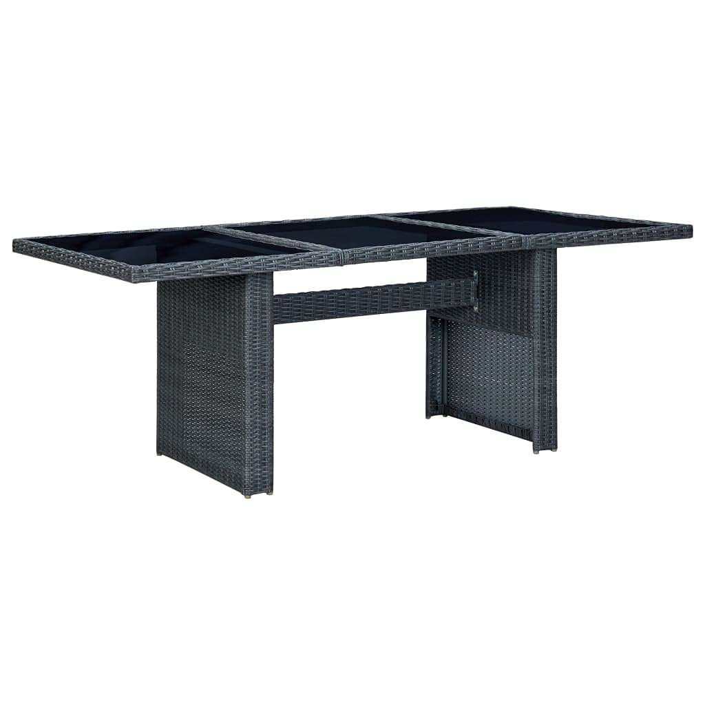 Outdoor Patio Dining Table - Dark Gray Poly Rattan with Tempered Glass Top - Perfect for Garden, Deck, Backyard, Terrace & Lawn Entertaining
