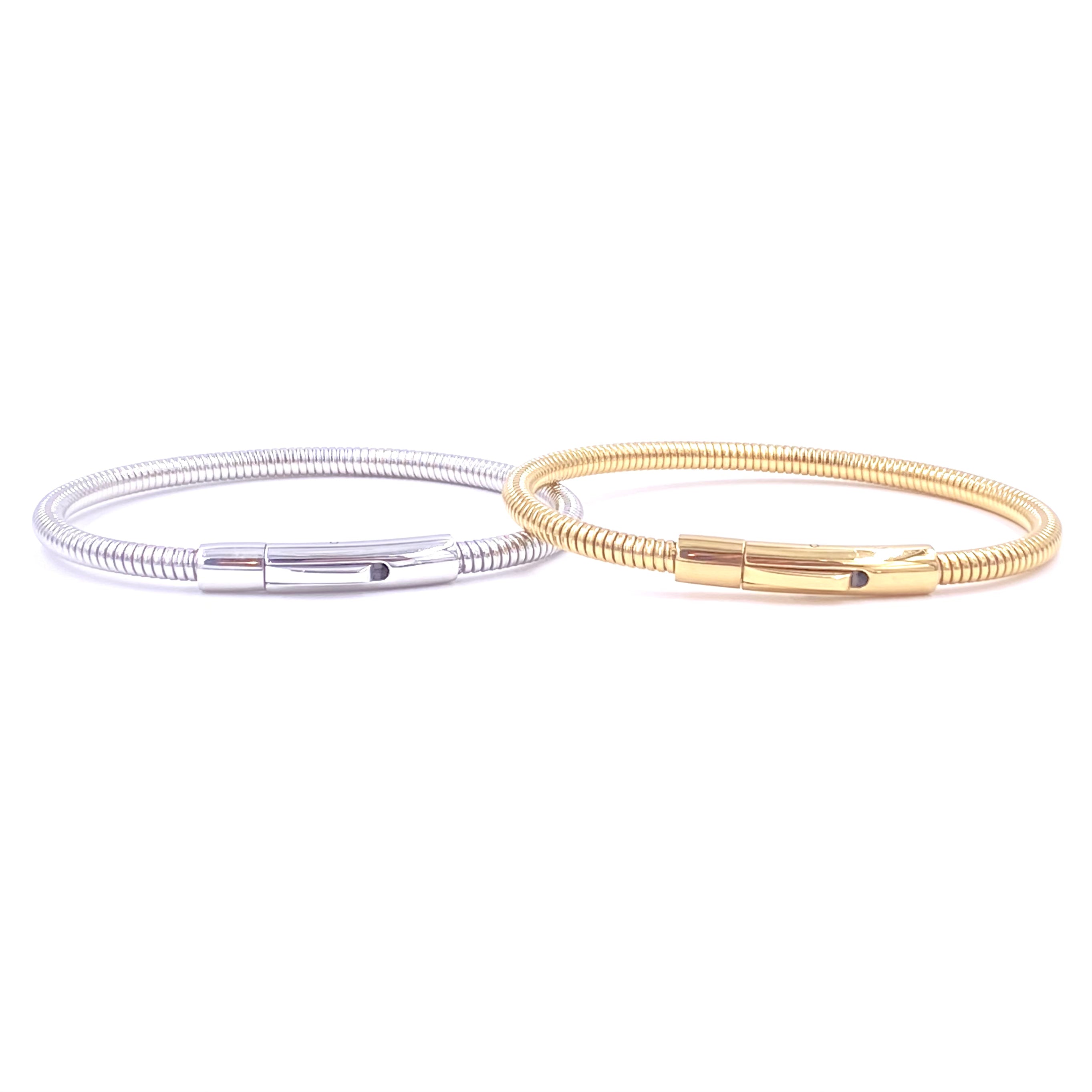 Ashley Gold Stainless Steel Button Clasp Slinky Design Bangle Bracelet for Women - Elegant Fashion Jewelry for Parties, Dating & Everyday Wear