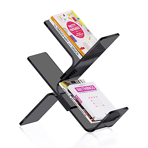 Modern Acrylic Leaning Bookshelf - Large Clear Wall Standing Bookcase, 3-Tier Floor Tree Organizer for Home & Office Decorative Storage (Black) - Perfect for Living Room, Bedroom & Office Organization