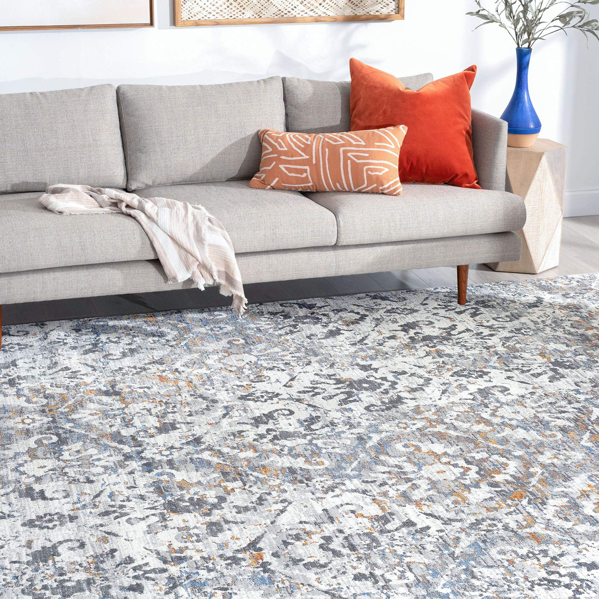 Estrella Gray Large 8x10 Area Rug - Soft Transitional Damask Pattern Carpet for Living Room, Dining Room, Bedroom, Kitchen & Entryway - Perfect for Home Decor, Family Gatherings and Cozy Spaces
