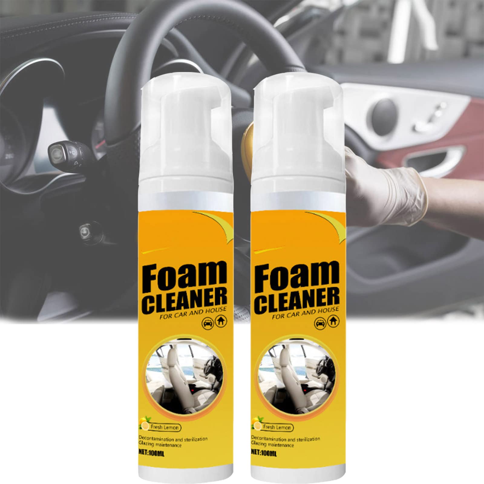 Car Foam Cleaner - Lemon Scent (Pack of 2) for Interior & Exterior Cleaning