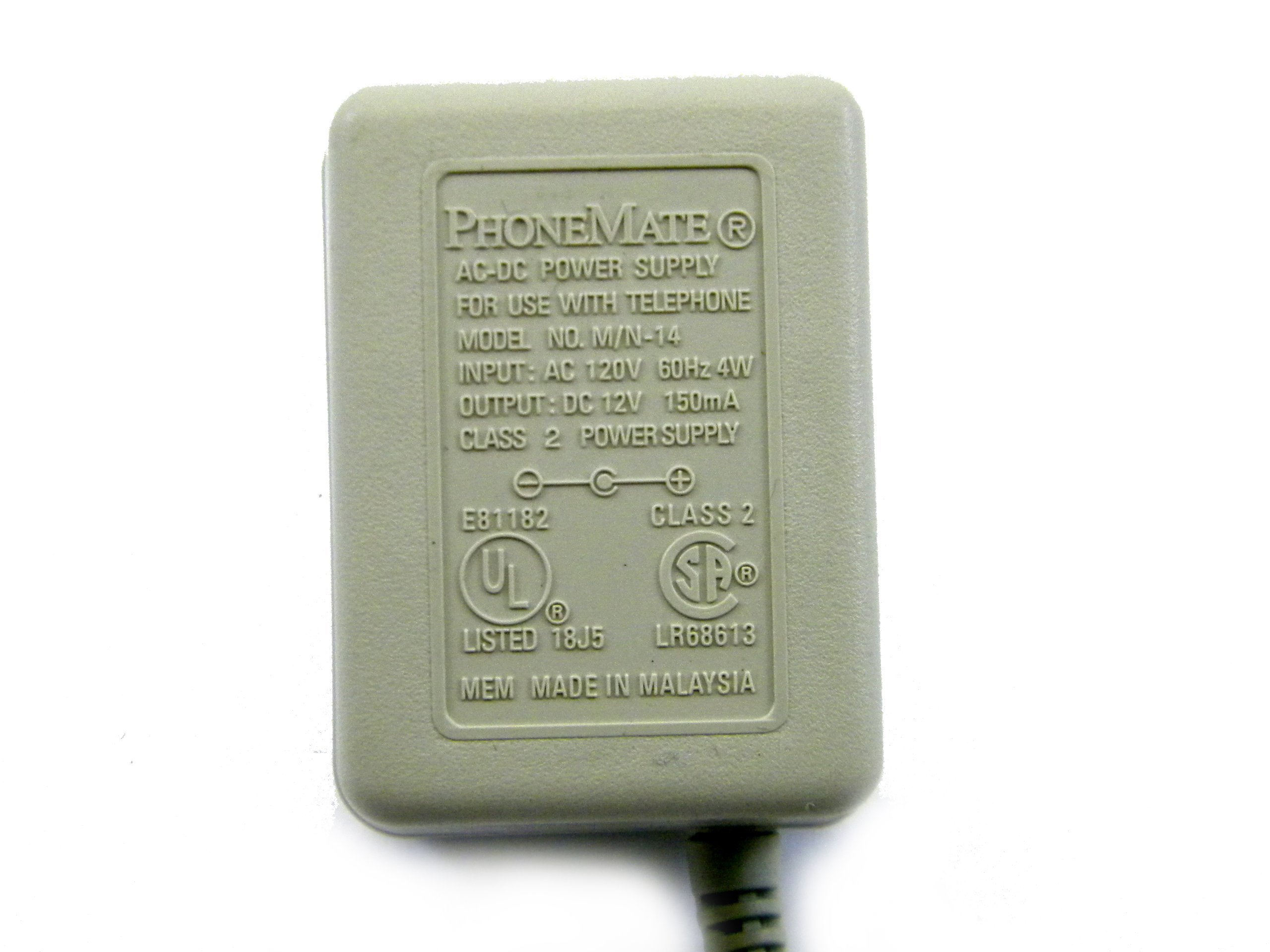 12V 150mA AC-DC Adapter with 2.1mm Positive Center Plug for LED Strips, Security Cameras & Small Electronics