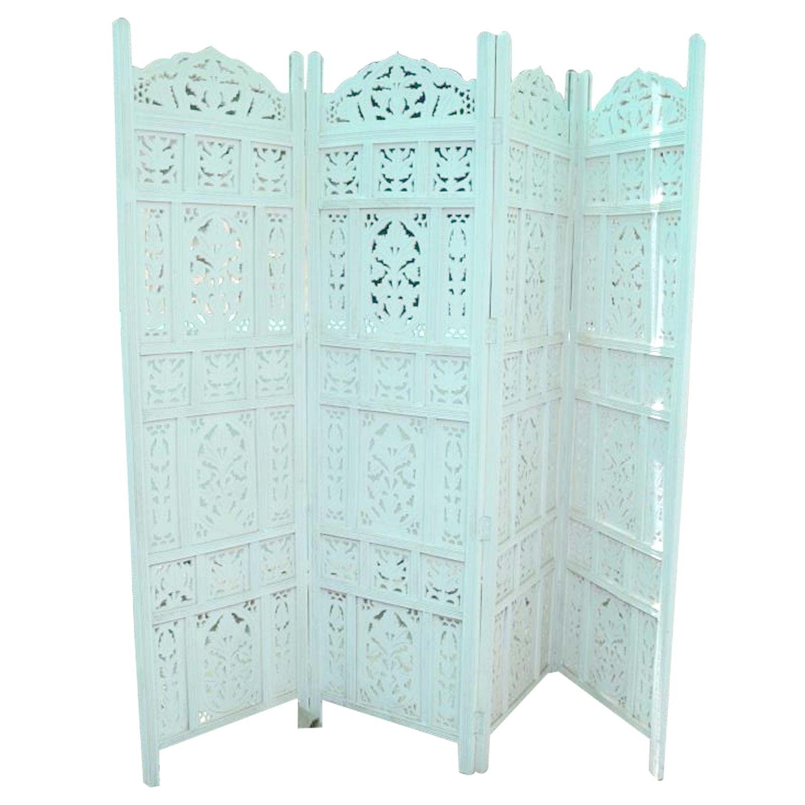 Handcrafted Dynasty Style Wooden Room Divider Screen - White - Perfect for Home Decor, Office Partition & Privacy Screen