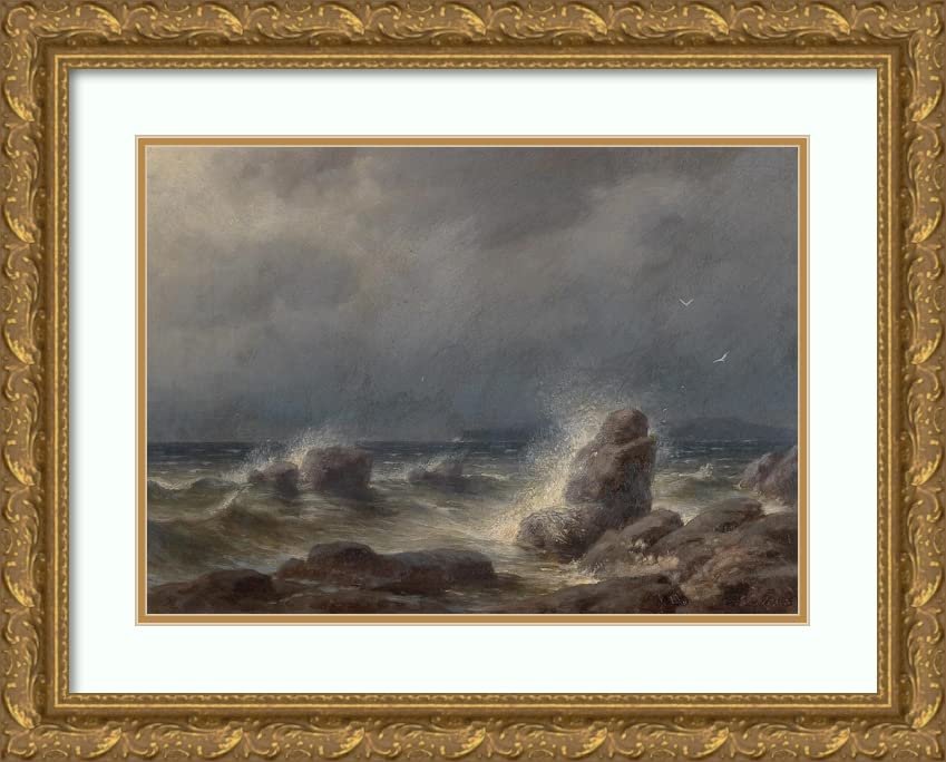 Gottfried Seelos 24x18 Gold Ornate Framed Double Matted Museum Art Print - Sealing off the Coast of the Island of Melada - Premium Wall Decor for Living Room, Office & Gallery Display