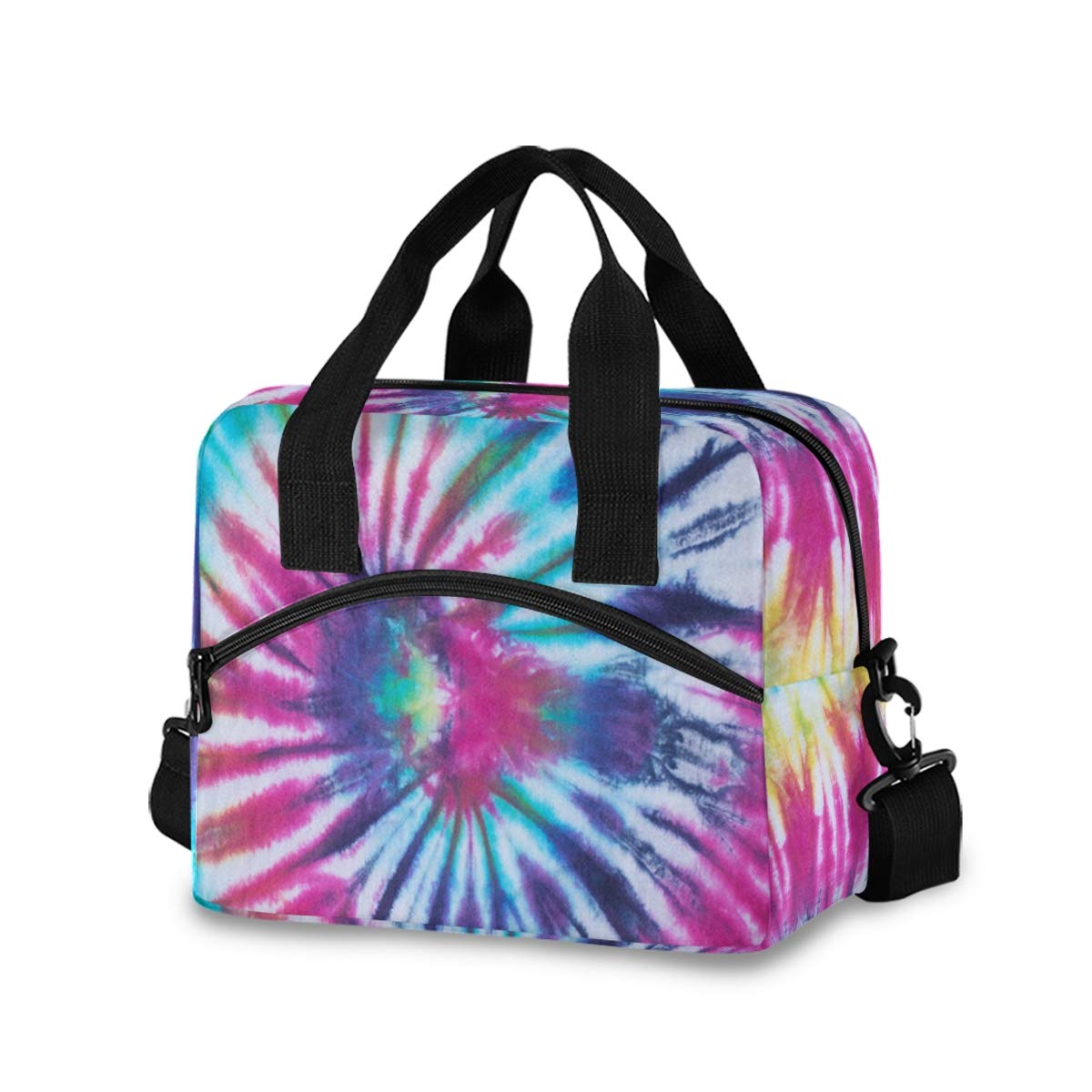 Vibrant Spiral Tie Dye Lunch Bag for Women - Purple, Blue & Yellow Rainbow Pattern | Insulated Water-Resistant Thermal Cooler Tote | Perfect for Work, Picnics, Beach Trips & Outdoor Sports