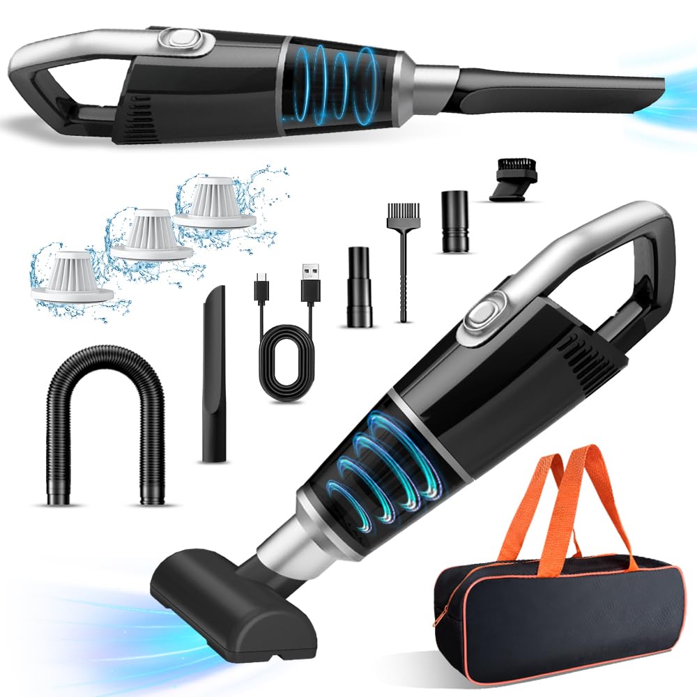 9000PA High Power Cordless Car Vacuum Cleaner - Portable Handheld Vacuum for Car, Home, Office & Travel - Strong Suction for Deep Cleaning (Black) | Perfect for Car Detailing, Pet Hair Removal & Quick Cleanups