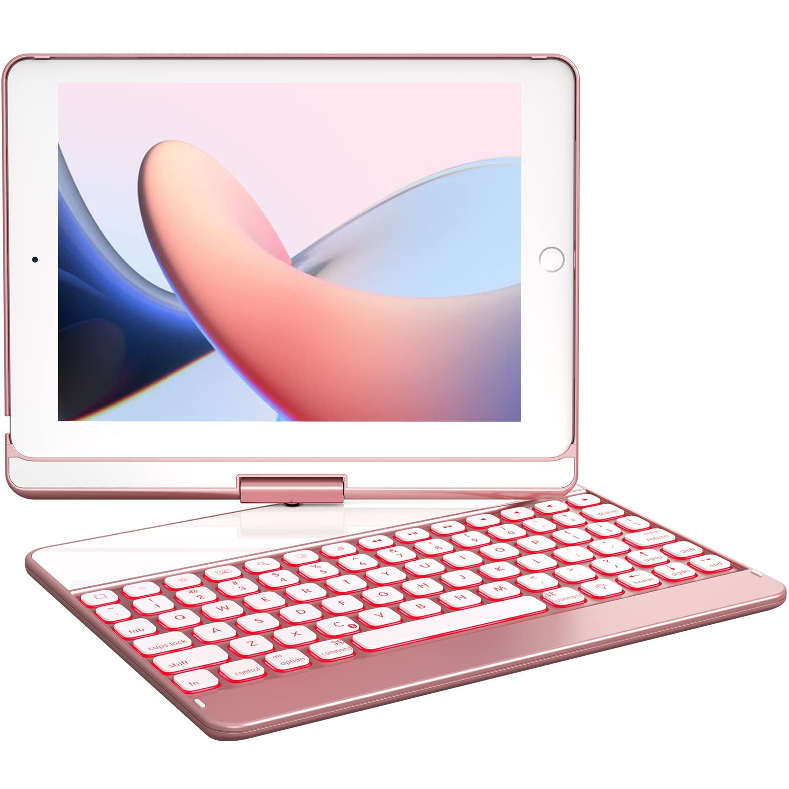 Premium iPad Keyboard Case for iPad 2018 (6th Gen)/2017 (5th Gen)/iPad Pro 9.7/iPad Air 2 & 1 - 7-Color Backlit, 360° Rotating Wireless Bluetooth Keyboard with Auto Sleep/Wake Function (Rose Gold) - Perfect for Work, Study & Travel