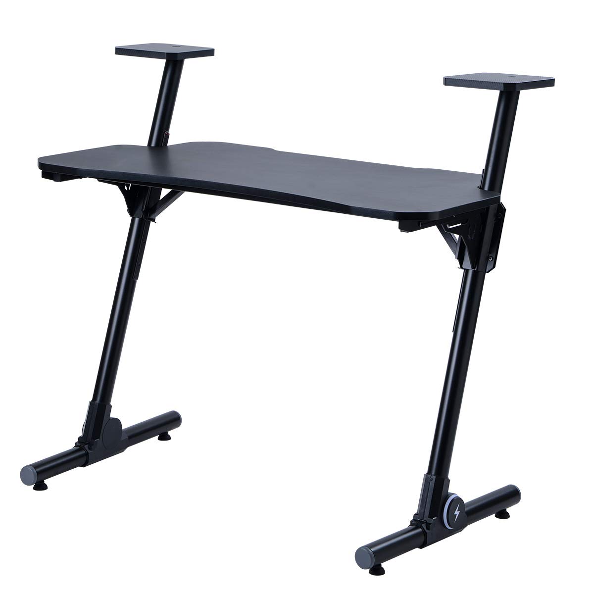 Adjustable Height Z-Shaped Gaming Computer Desk with Carbon Fiber Surface - Ergonomic PC Workstation with Headphone Hook - 23.6