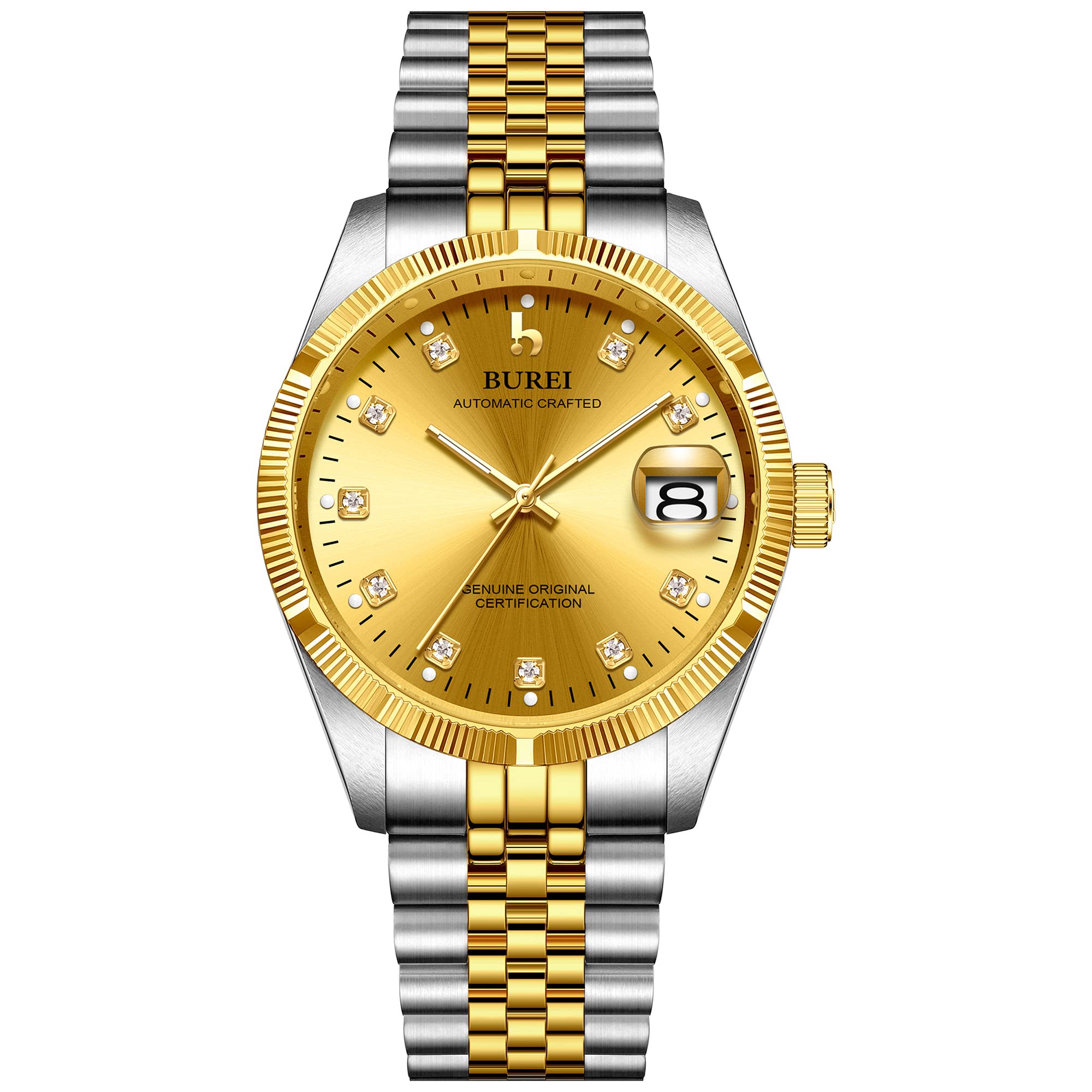 BUREI Men's Luxury Automatic Watch - Two-Tone Stainless Steel Dress Wristwatch - Self-Winding Mechanical Watch for Business, Formal & Special Occasions