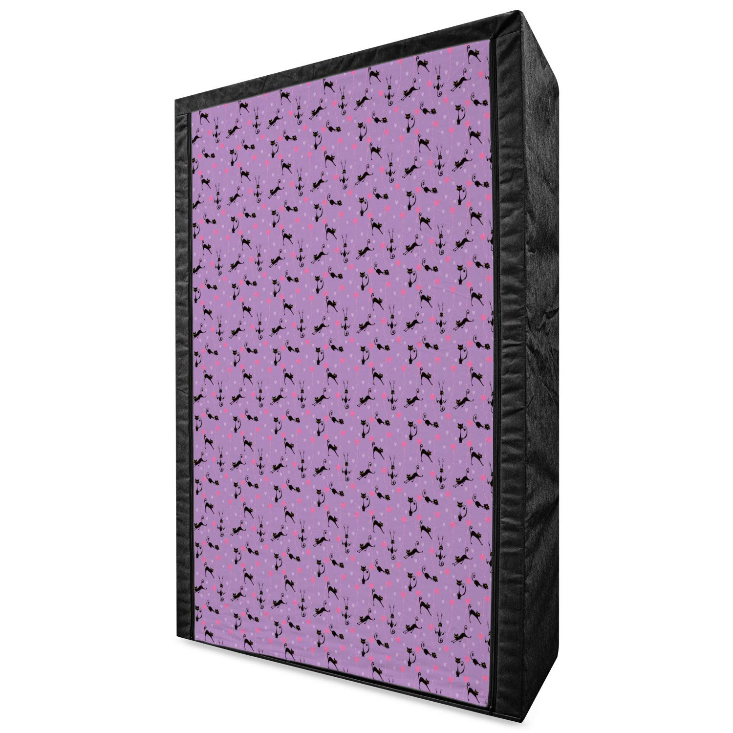 Ambesonne Purple Portable Fabric Wardrobe - Black Cat with Hearts Design, Valentine's Day Clothing Organizer & Storage Closet with Shelves, 42.5 Inch, Lavender Pink Black - Perfect for Bedroom, Dorm, or Apartment Closet Organization