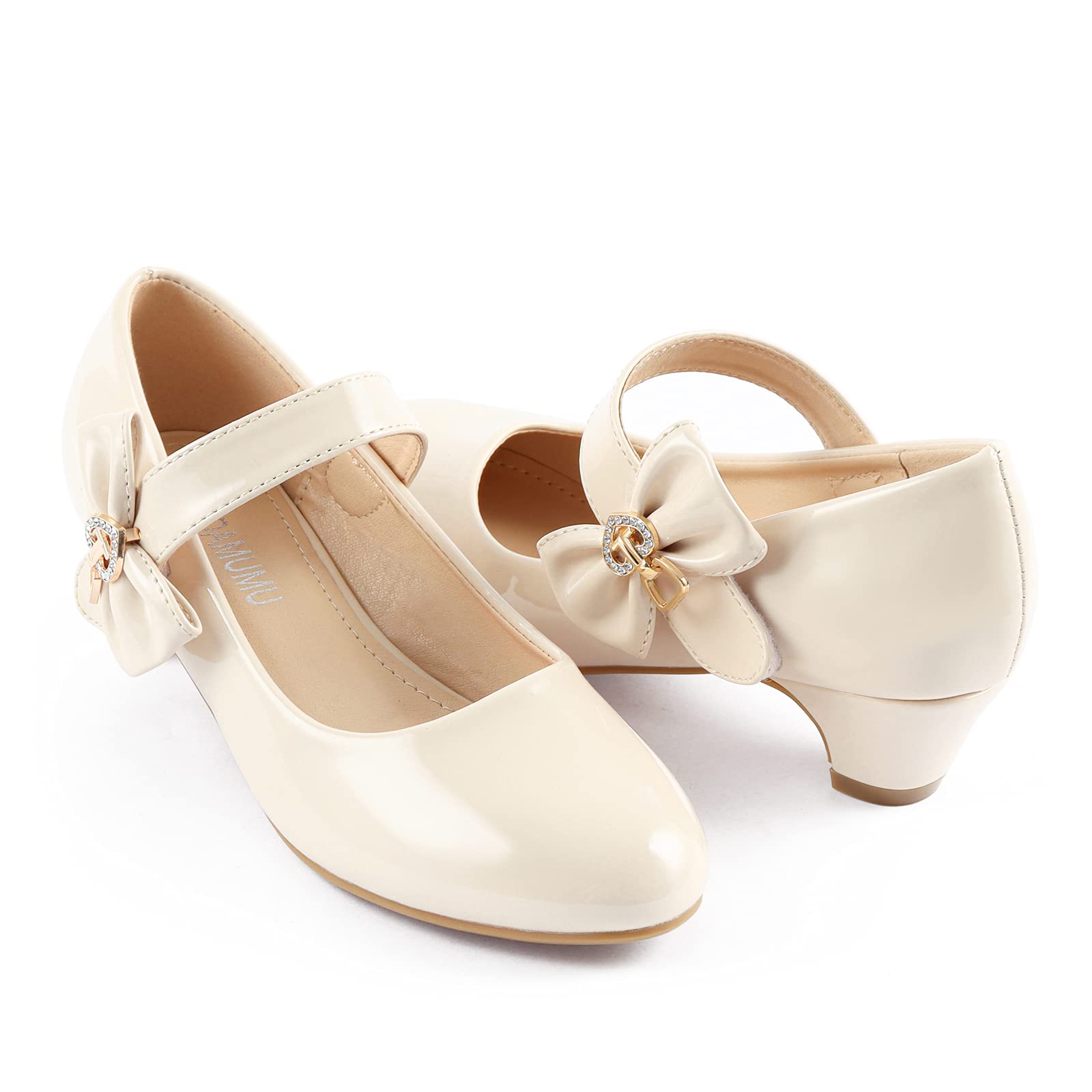 ADAMUMU Girls Low Heel Dress Shoes for Wedding - PU Leather Formal Shoes for Little & Big Kids - Perfect for Flower Girls, Pageants, and Special Occasions