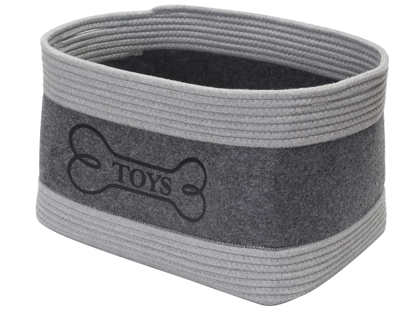 Brabtod Foldable Dog Toys Storage Basket - Cotton Rope Weaving Felt Bin for Pet Toys, Dog Apparel & Accessories Organizer - 14.9'' x 10.2'' x 9.4'' - Perfect for Living Room, Bedroom & Pet Play Area