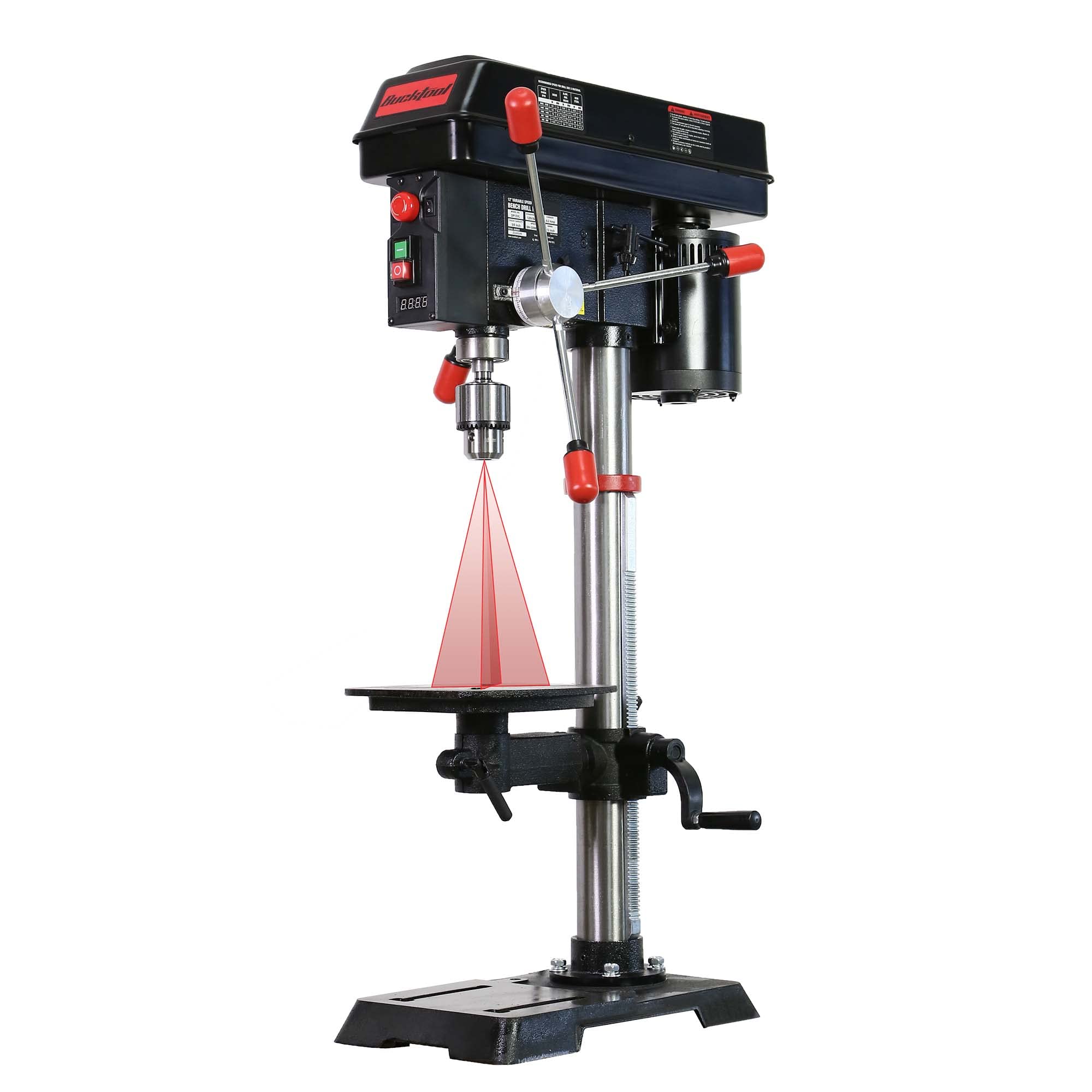 BUCKTOOL 12 Inch 6.2A Professional Bench Drill Press - 3/4HP Powerful Benchtop Drill Press with Variable Speed, IIIA Laser & Work Light - Perfect for Woodworking, Metalworking & DIY Projects