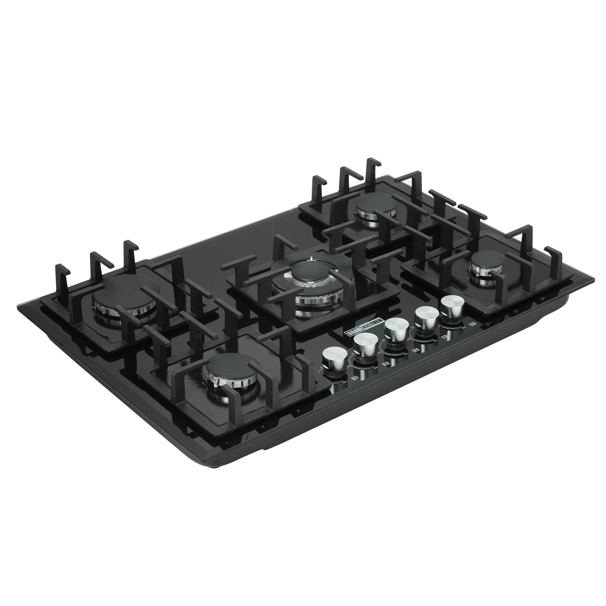 30-Inch Tempered Glass Gas Cooktop with 5 Sealed Burners - Built-in LPG/NG Dual Fuel Stove with Wok Stand & Pressure Regulator - Perfect for Home Kitchen, Restaurant, and Outdoor Cooking