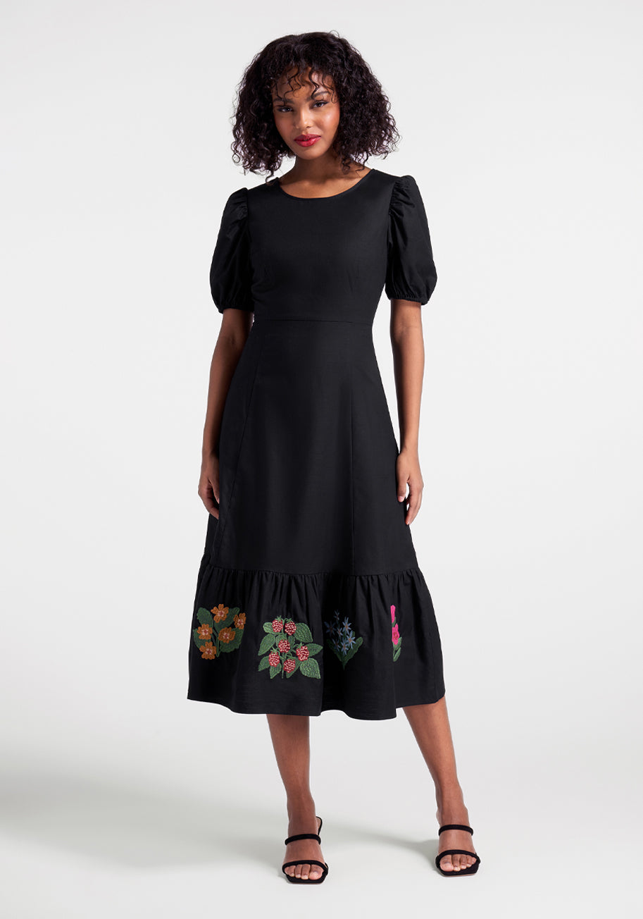 Bloom With A View Embroidered Midi Dress - Floral Summer Dress for Women, Perfect for Garden Parties & Brunch Dates