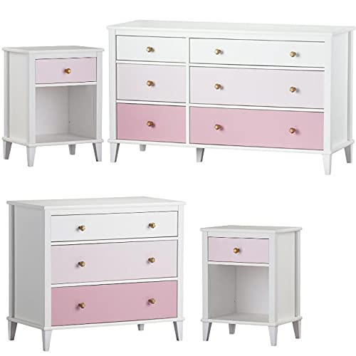 Home Square 4-Piece Bedroom Set with 6-Drawer Dresser, 3-Drawer Dresser & 2 Nightstands - Complete Bedroom Furniture for Master & Guest Rooms