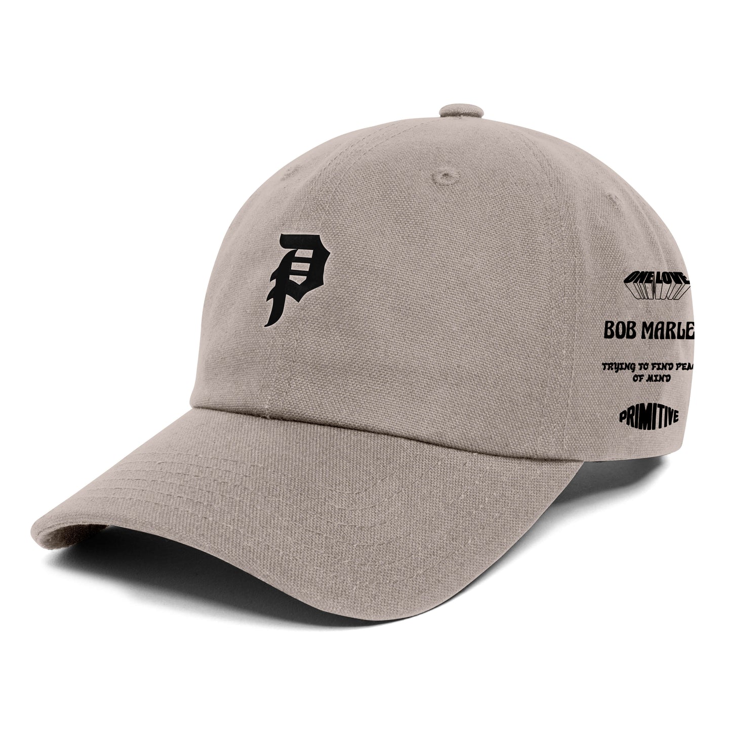 Primitive x Bob Marley Dirty P Marley Strapback Hat - Cream Color Reggae Style Snapback Cap for Men & Women - Perfect for Concerts, Streetwear & Casual Outfits