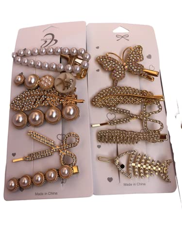 Samyak 11 Pcs Rhinestone Pearl Hair Clips for Women & Girls - Elegant Barrettes Hair Pins Set with Multi-Design Crystal Hair Accessories for Parties, Weddings & Daily Wear