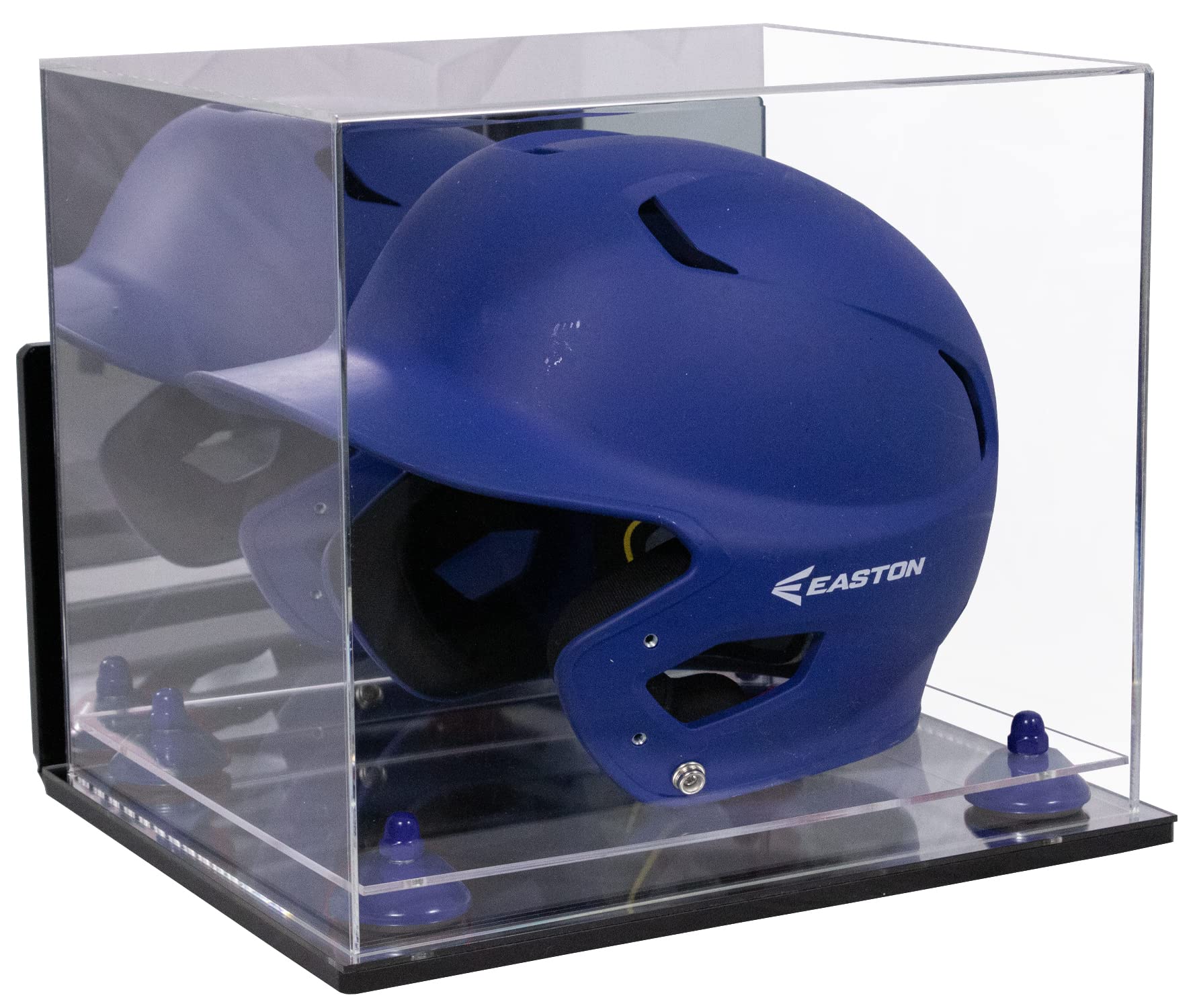 Acrylic Baseball Batting Helmet Display Case with Mirror - Dark Blue Risers, Wall Mount & Mirror Base (V22/A012) - Perfect for Showcasing Sports Memorabilia in Home, Office, or Man Cave