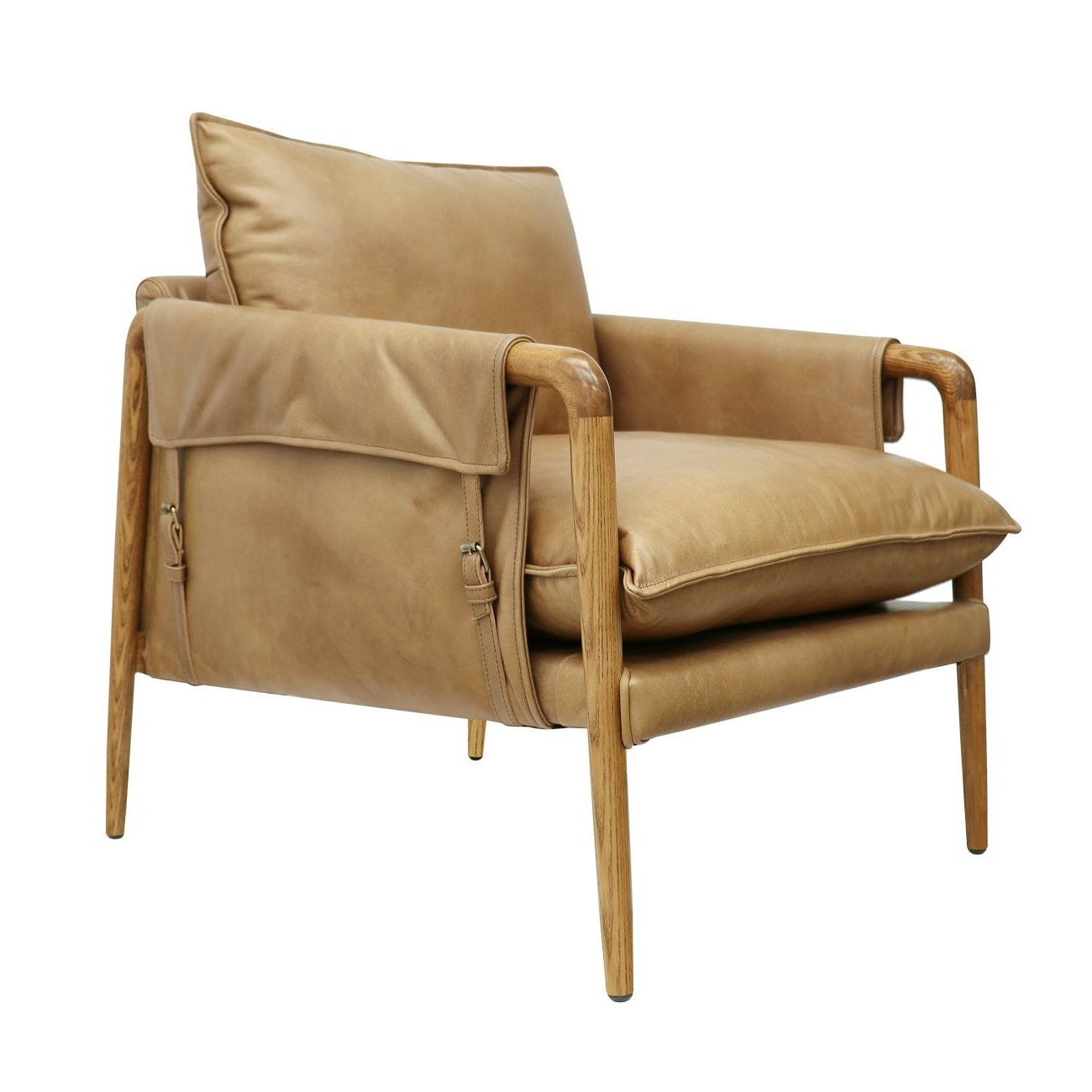 Premium Genuine Leather Armchair - Handcrafted Tan Brown Recliner for Living Room, Office & Lounge - Comfortable Modern Furniture with High Back Support