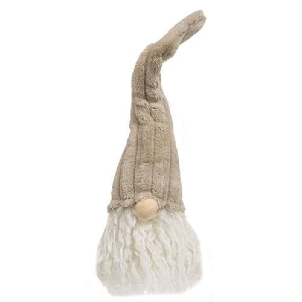 Med Sitting Plush Beige Gnome with Ribbed Hat - Cozy Home Decor for Christmas, Garden, and Shelf Display