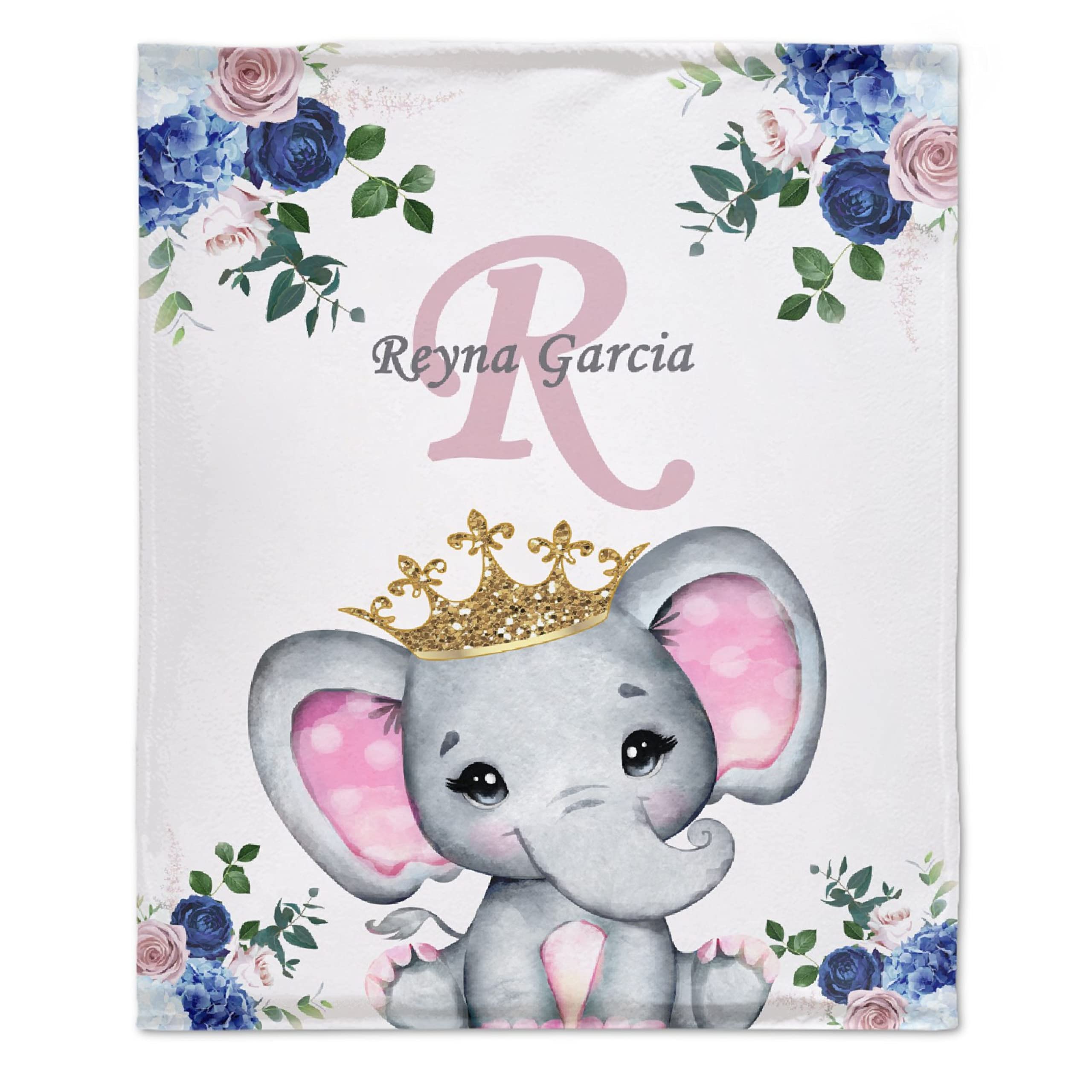 Personalized Baby Blanket with Name - Pink Floral Elephant Design Custom Fleece Blanket for Girls & Boys | 120x90 Inch Soft Baby Shower Gift for Newborn, Daughter, Granddaughter | Nursery Essential & Birthday Present