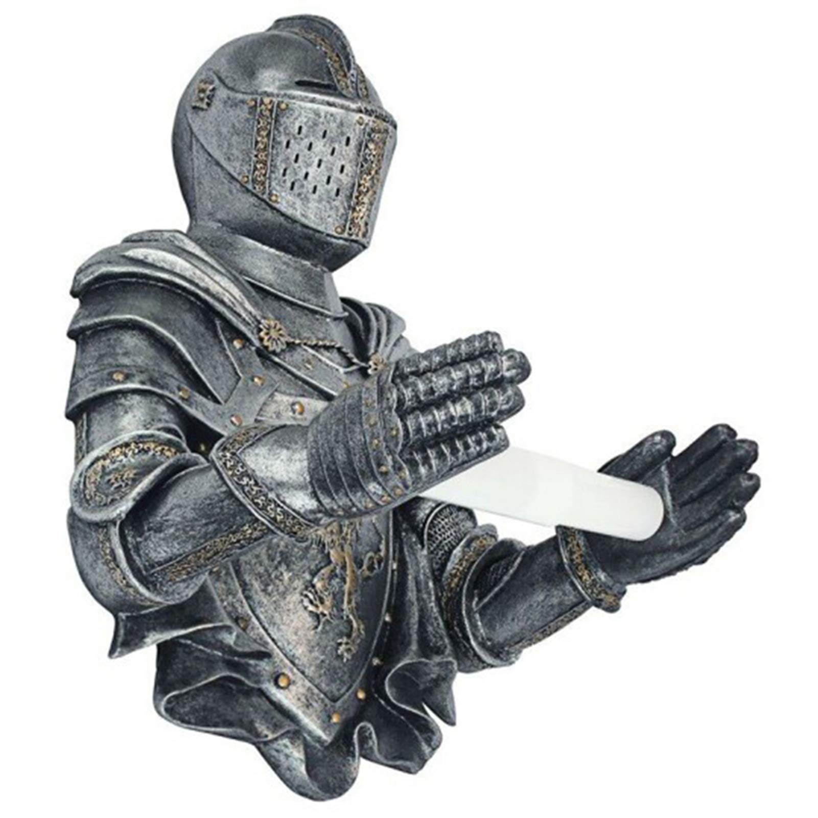 Amkya Gothic Knight Toilet Paper Holder - Medieval Armor Design Wall-Mounted Bathroom Tissue Roll Dispenser - Perfect for Castle, D&D, and Fantasy Themed Decor