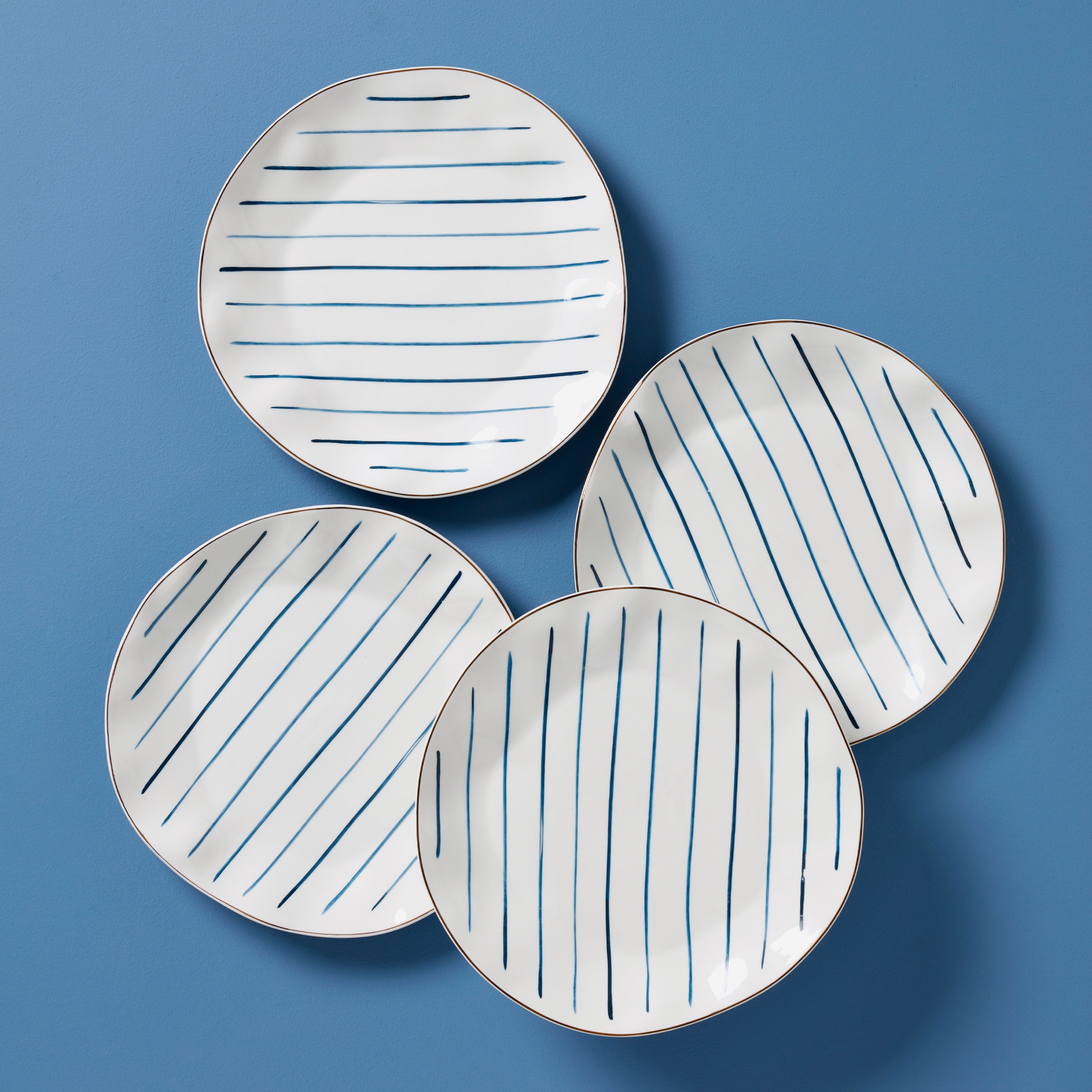 Blue Bay Stripes Dinner Plates Set of 4 - Elegant Ceramic Plates for Dining, Entertaining & Home Decor | Perfect for Restaurants, Weddings & Everyday Use