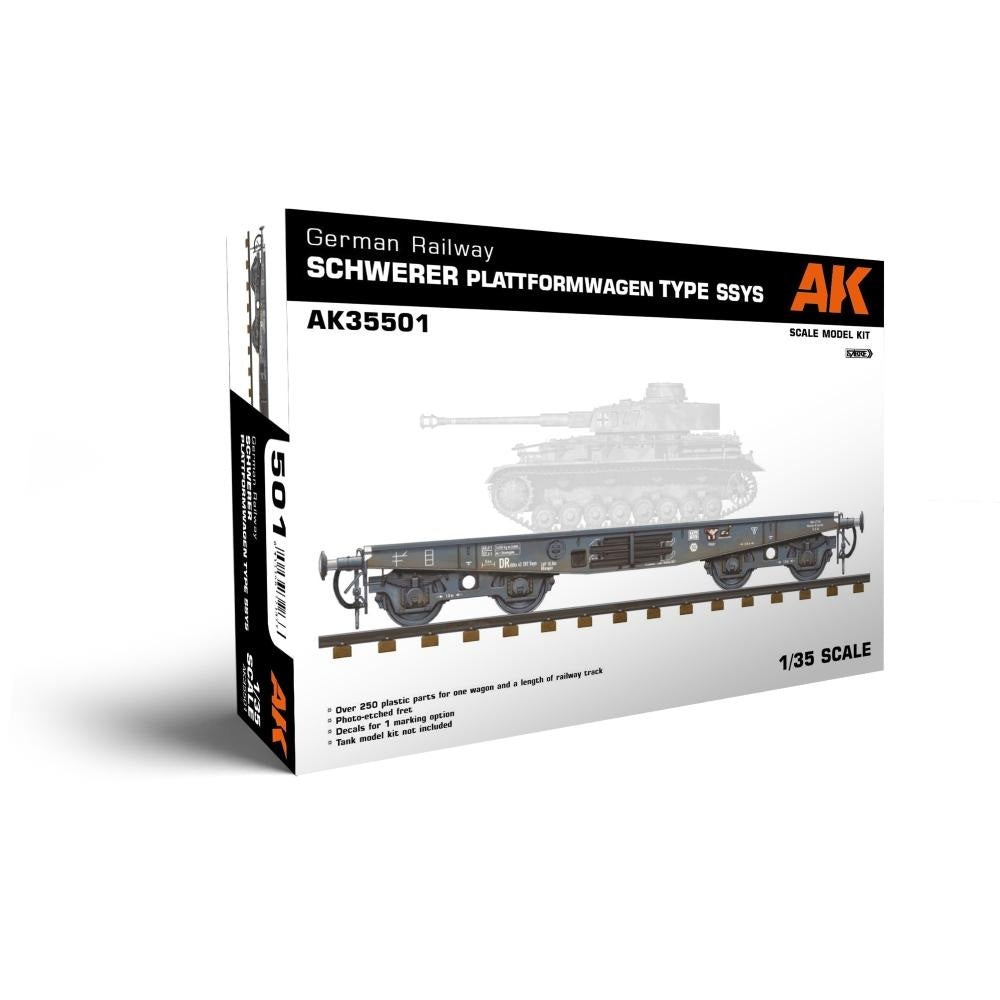AK Interactive 35501 1/35 Scale Railway Schwerer Plattformwagen Tyme SSYS Model Kit - Perfect for WWII Military Dioramas and Train Enthusiasts