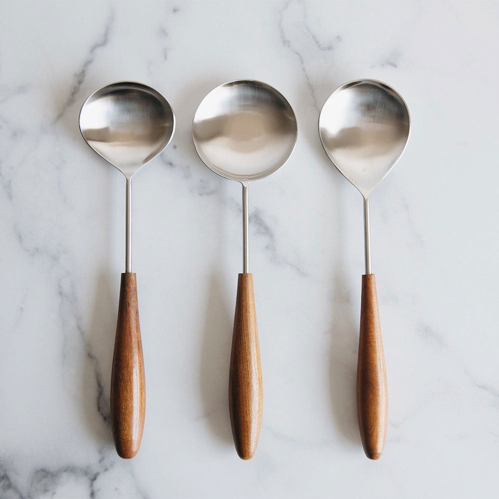 Premium Wooden & Stainless Steel Serving Spoon Set - Durable Kitchen Utensils for Cooking, Serving & Entertaining - Perfect for Restaurants, Catering & Home Dining