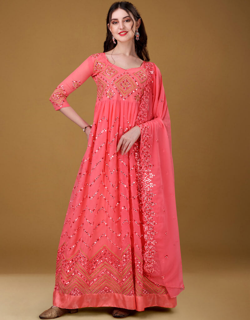 Elegant Pink Georgette Anarkali Pant Suit for Women | Traditional Indian Party Wear | Perfect for Weddings, Festivals & Special Occasions