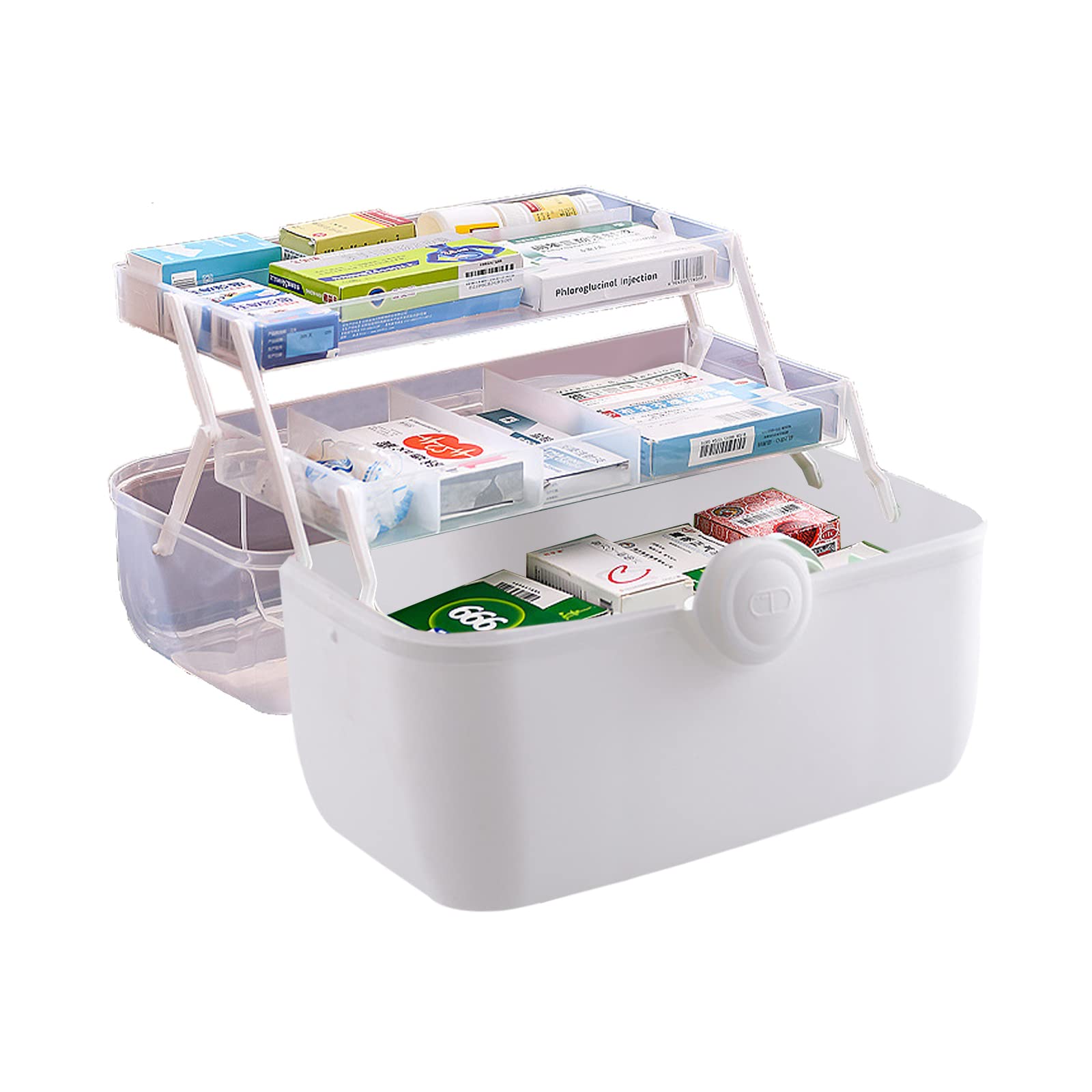 Uotyle 3-Layer Portable Medicine Storage Box with Handle - Household Pill Organizer for Daily Medication, Travel & First Aid (White) - Perfect for Home, Office & Travel Use