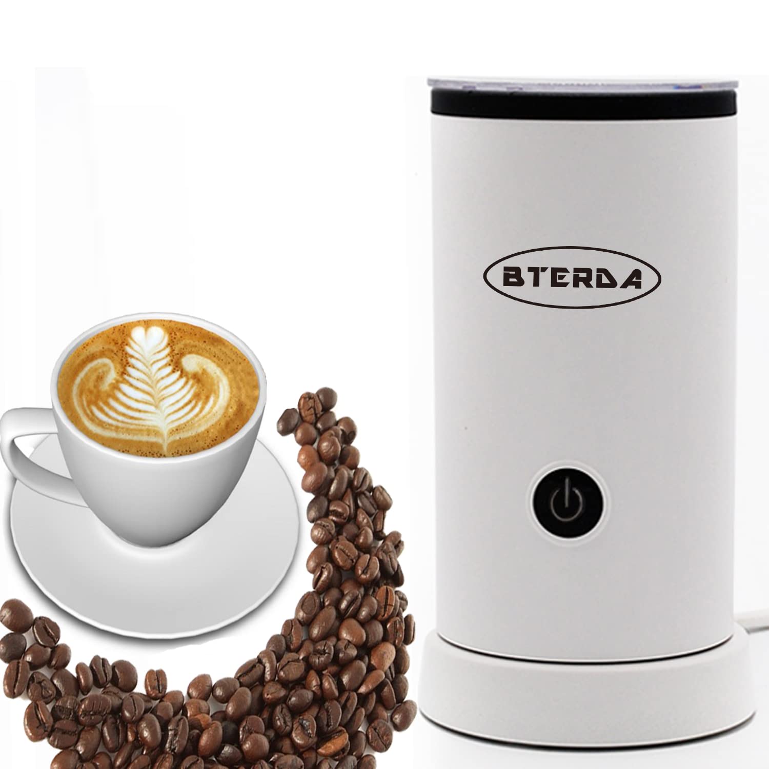 Electric Milk Frother Stainless Steel - Automatic Hot & Cold Milk Steamer for Latte, Cappuccino, Hot Chocolate - Foam Maker with Temperature Control - Perfect for Coffee Shops, Home Baristas & Office Use (White)