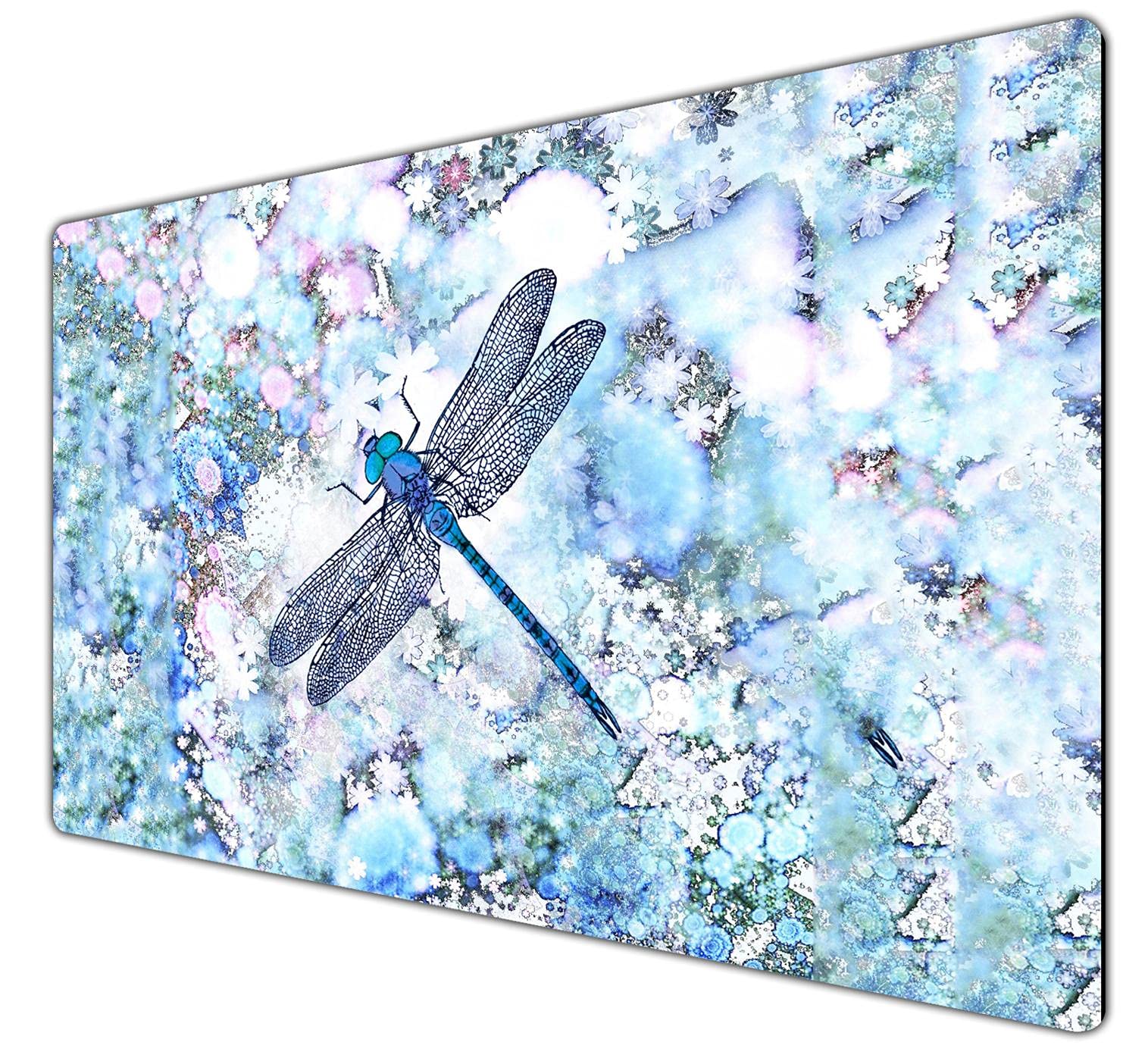 Extra Large Mouse Pad with Non-Slip Rubber Base - Beautiful Blue Dragonfly Design Extended Keyboard Mousepad for Computer & Laptop - Perfect for Gaming, Office Work & Home Use