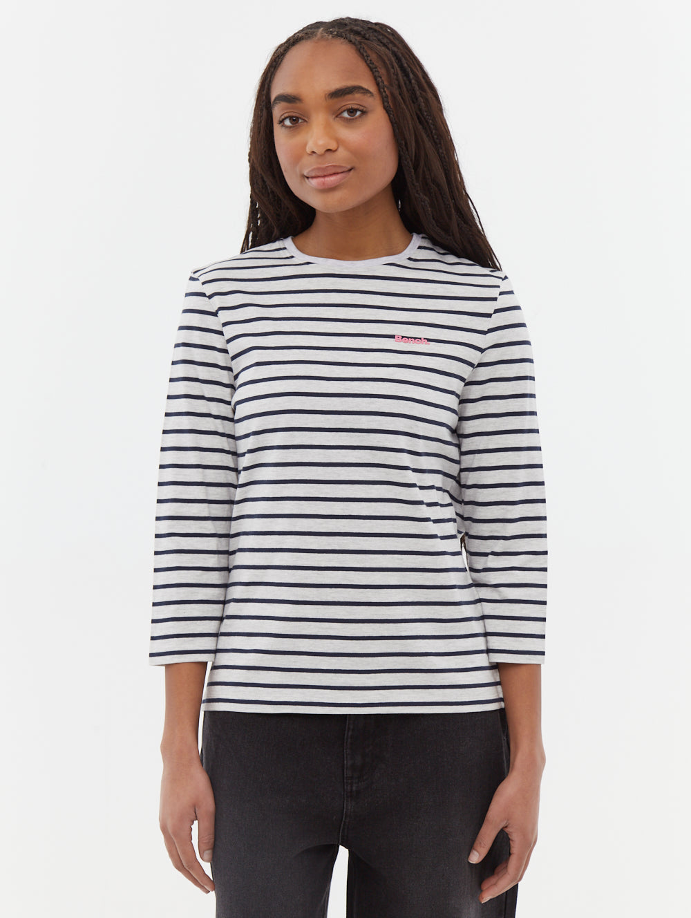 Lesedi 3/4 Sleeve Striped T-Shirt for Women - Casual Comfort Fit Cotton Top for Everyday Wear, Outings & Layering