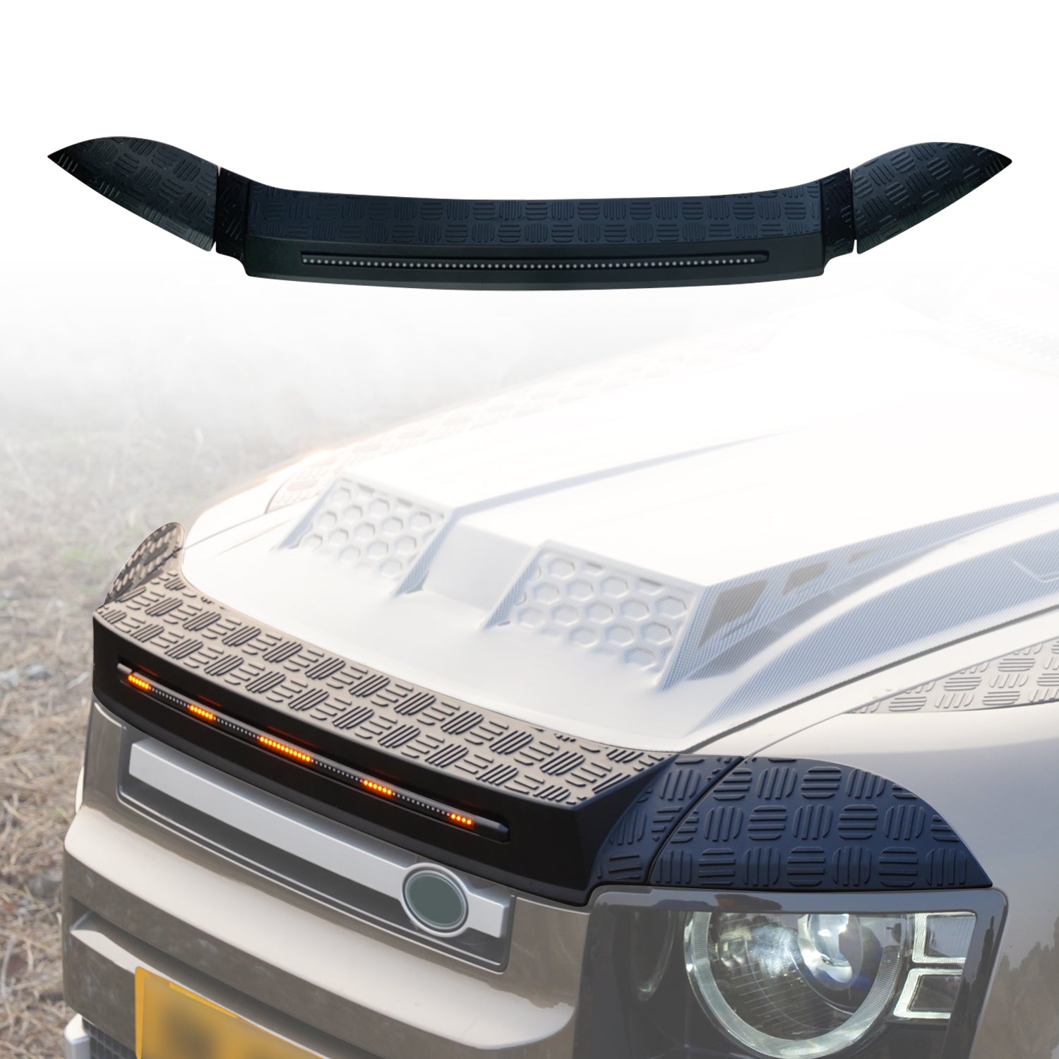 LED Bonnet Protector for Land Rover Defender 2020-2024 | Durable Hood Guard with Bright Lights | Perfect for Off-Roading & Night Driving